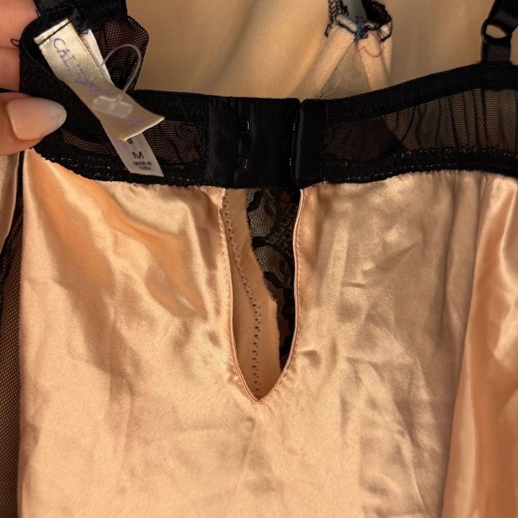 California Dynasty Pink Satin and Black Lace Cupped Babydoll Lingerie