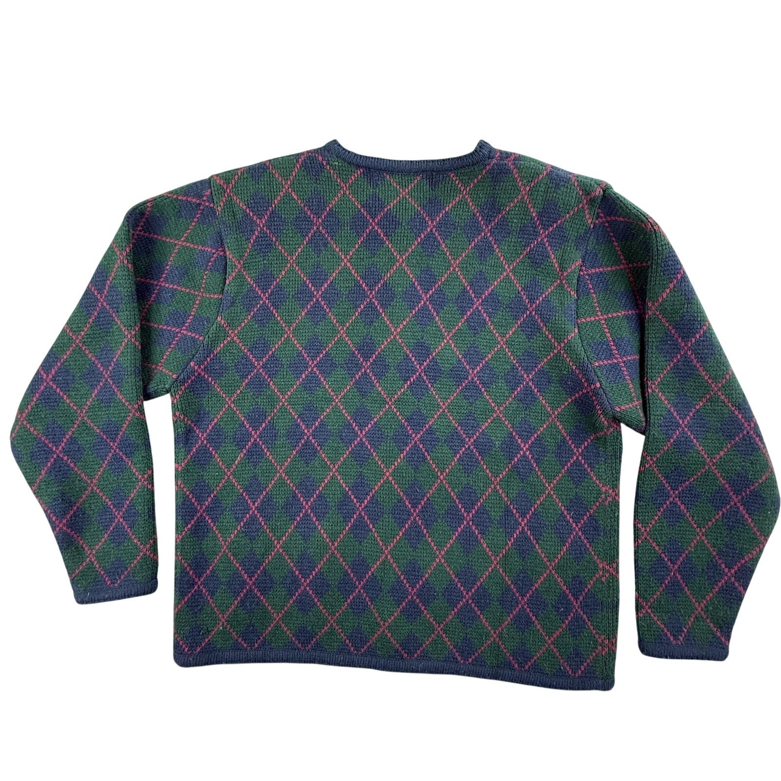 Vintage Crystal Kobe Cardigan Sweater Womens Medium Argyle Pockets Preppy 90s