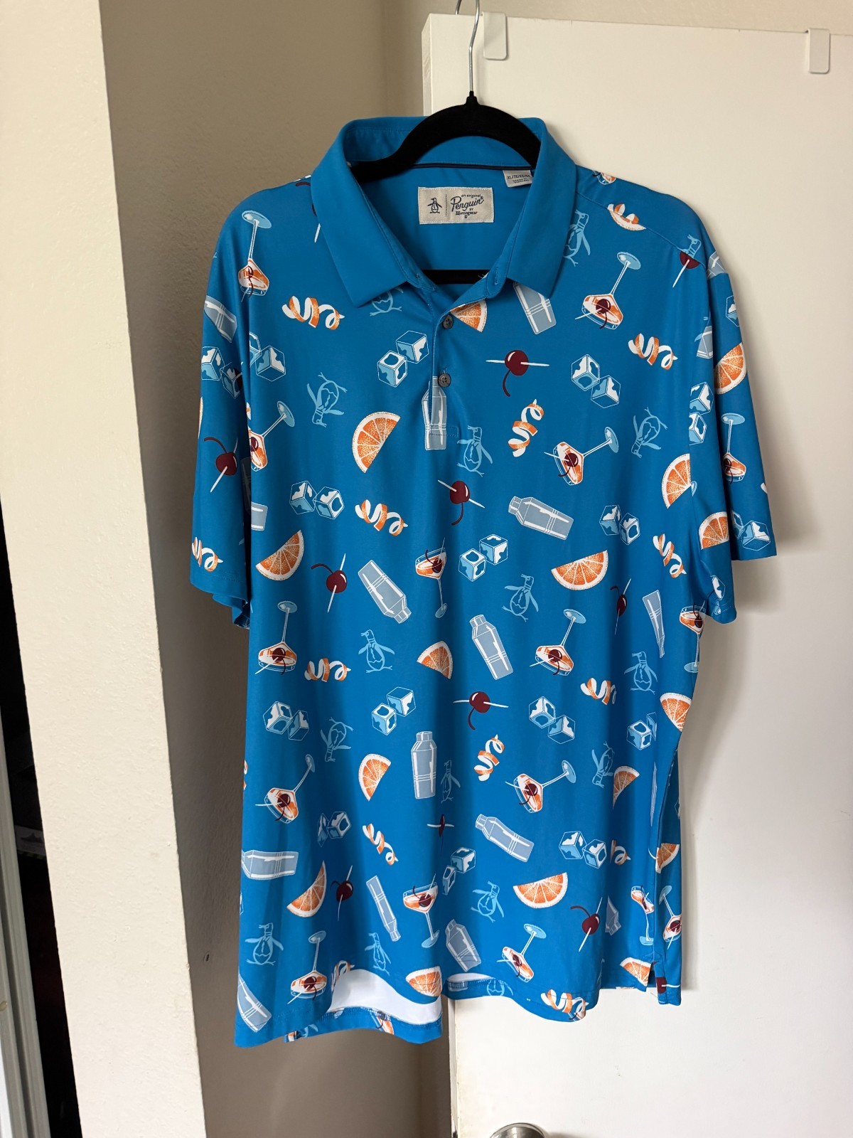 Original Penguin Shirt Men’s XL Polo Performance Martini Cocktails Graphic Print