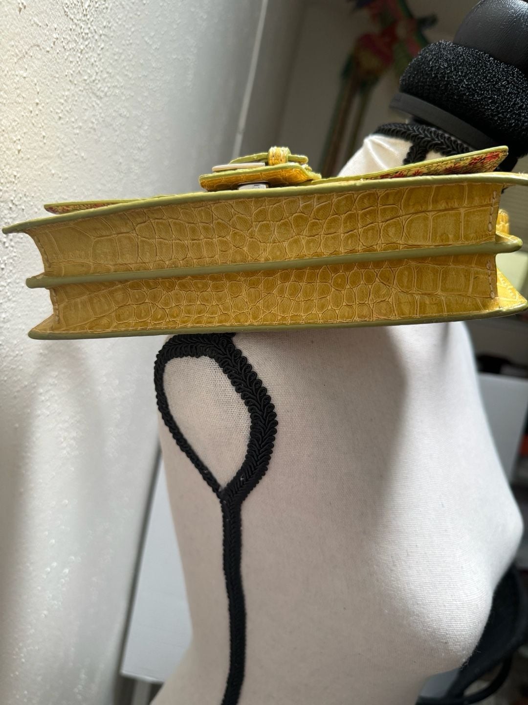 Liz Claiborne Accessories Yellow Faux Croc Embossed Shoulder Bag with Floral Int