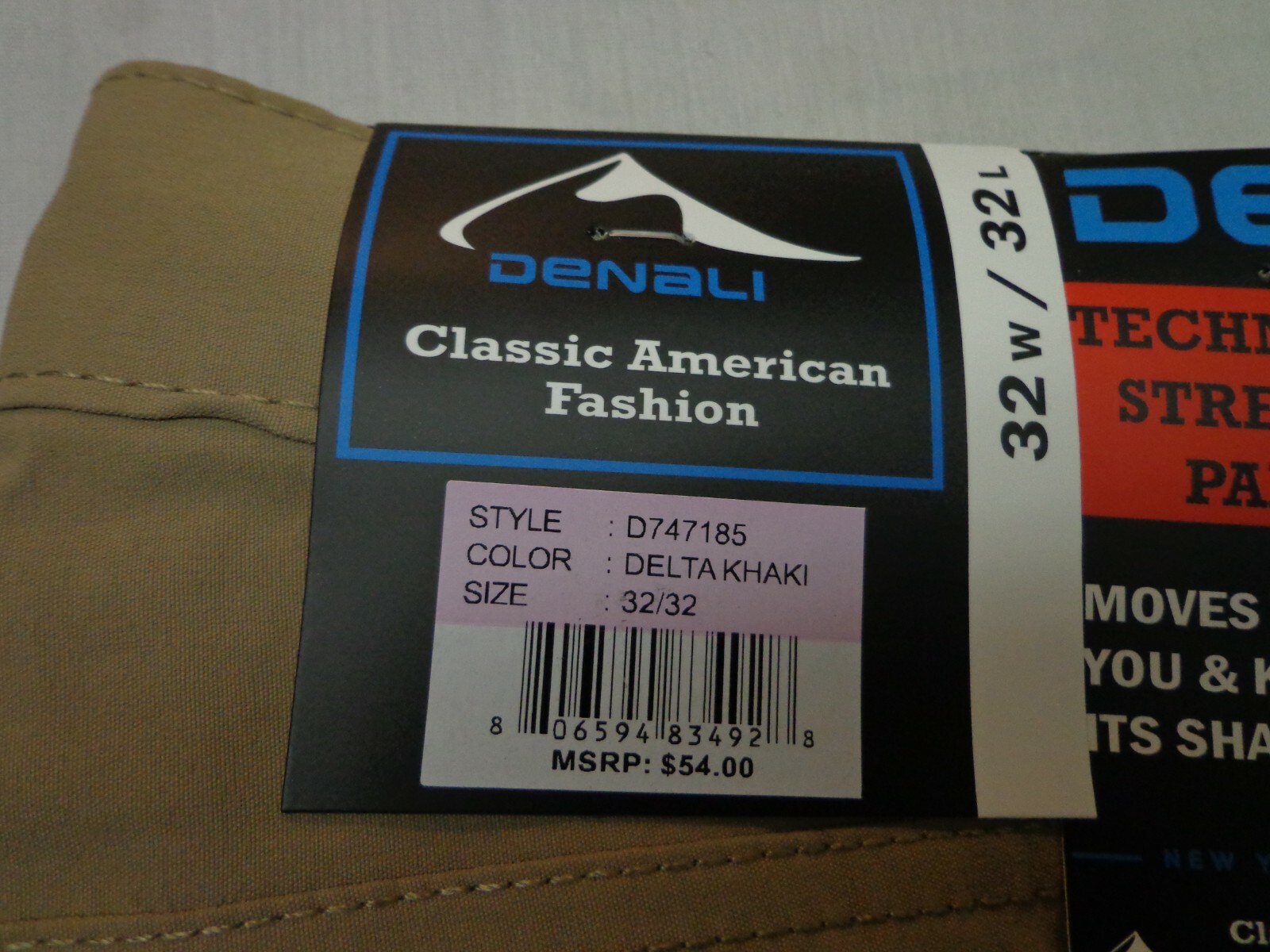 DENALI Delta Khaki Technical Stretch Pants NWT 32/32 MSRP $54