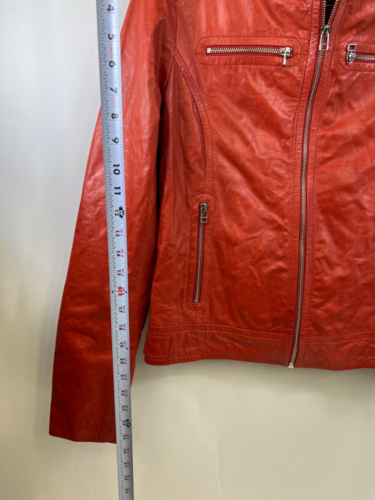 Rudsak Ateliernoir Division Orange Leather Jacket Silver Zippers Womens Size G/L