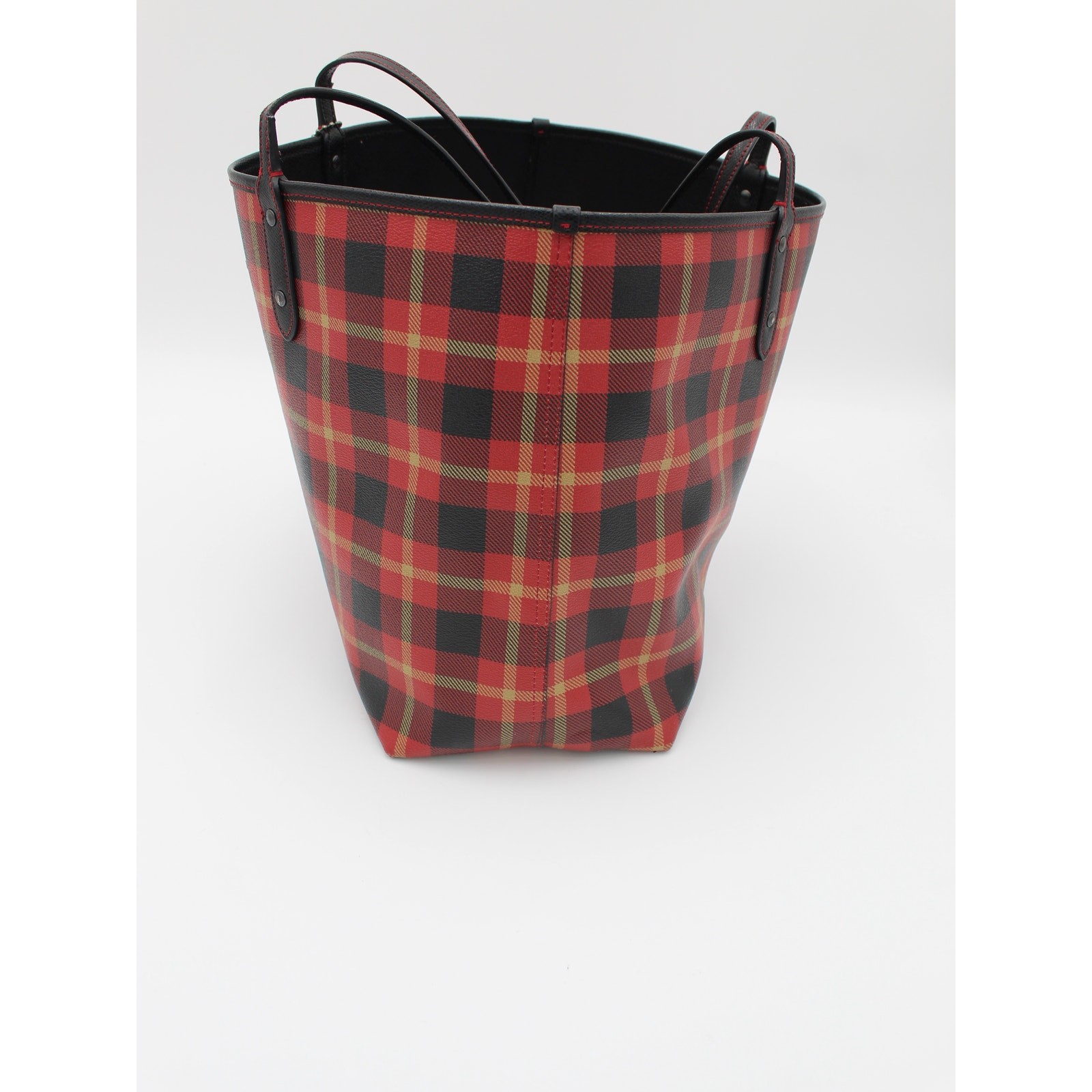 Coach Reversible City Tote Bag Red Black Plaid Large Purse Travel Preppy