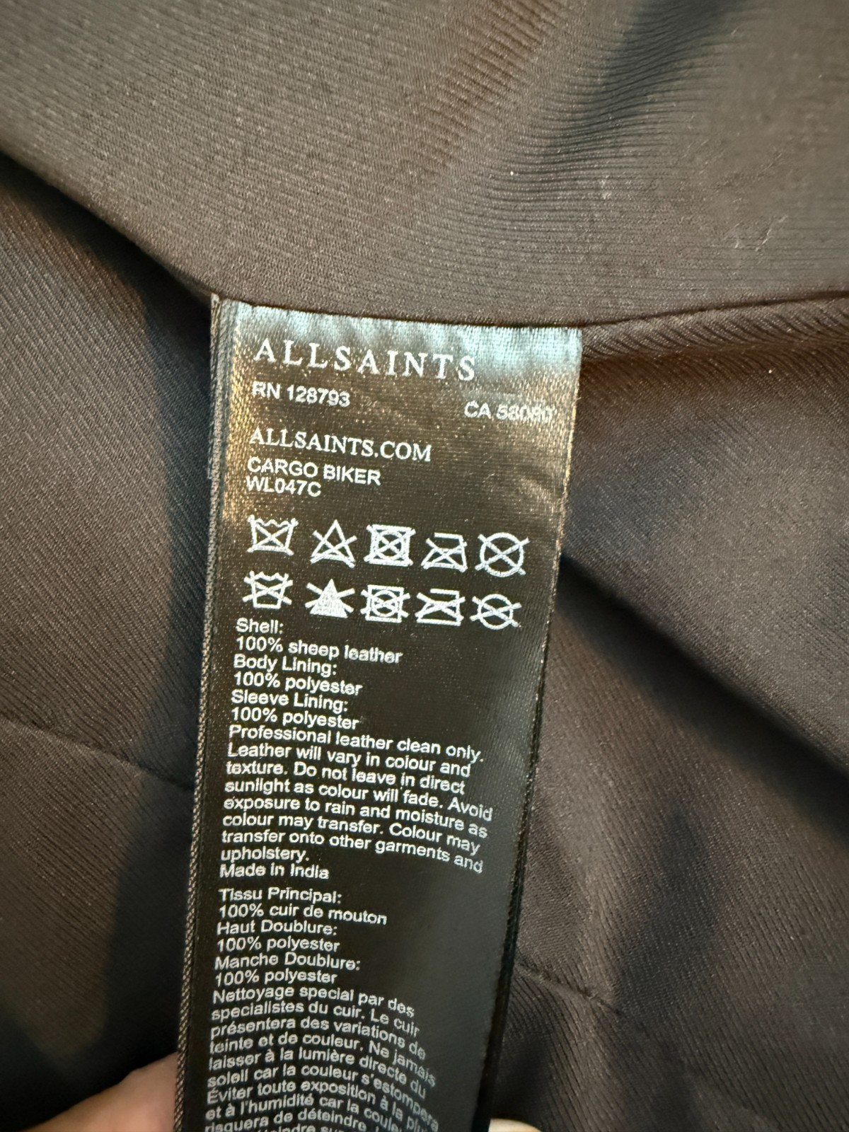 AllSaints Cargo Biker Black Leather Moto Jacket Women US 0 Distressed