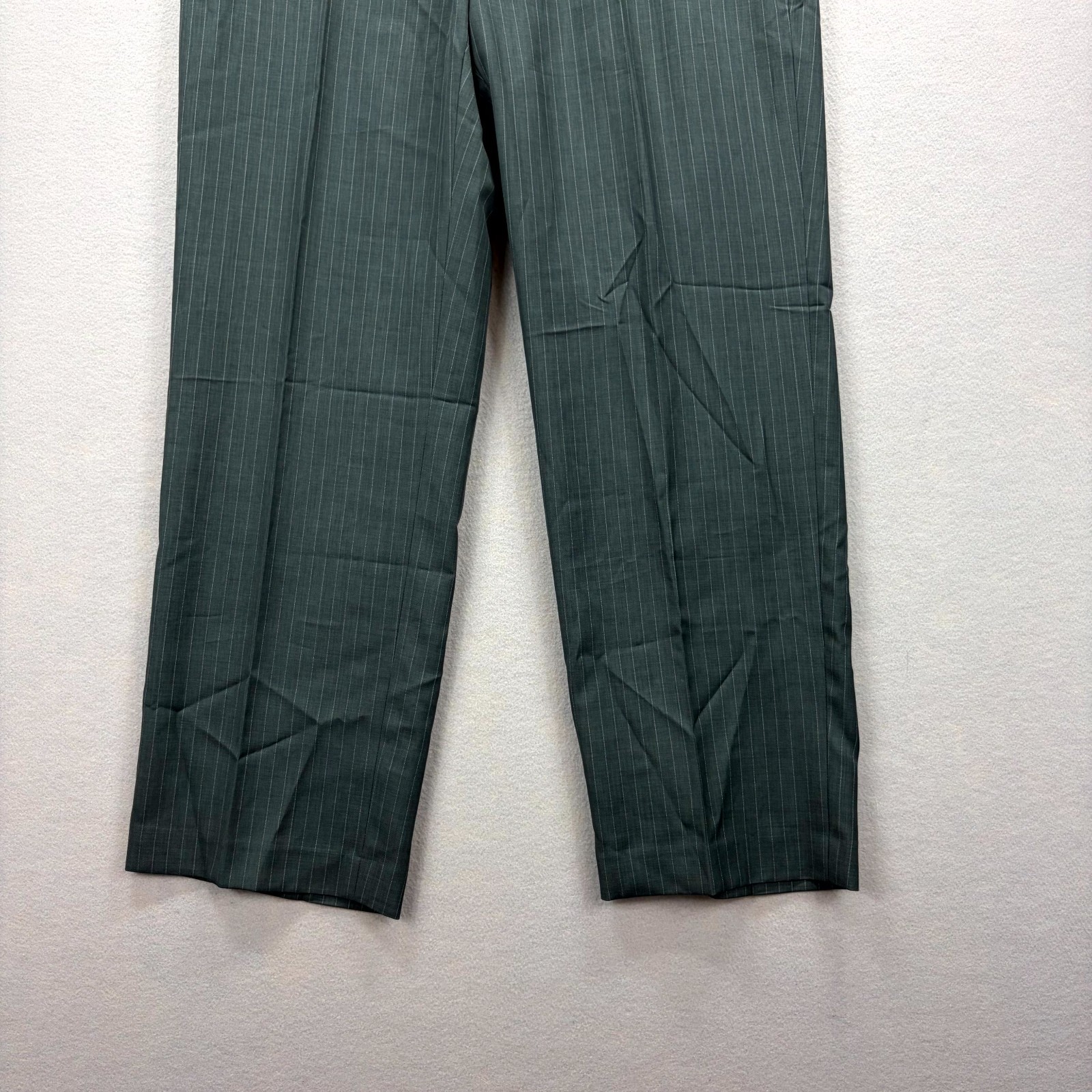 Perry Ellis Portfolio Dress Pants Mens 38×32 Green Pinstripe Formal Wide Leg NEW