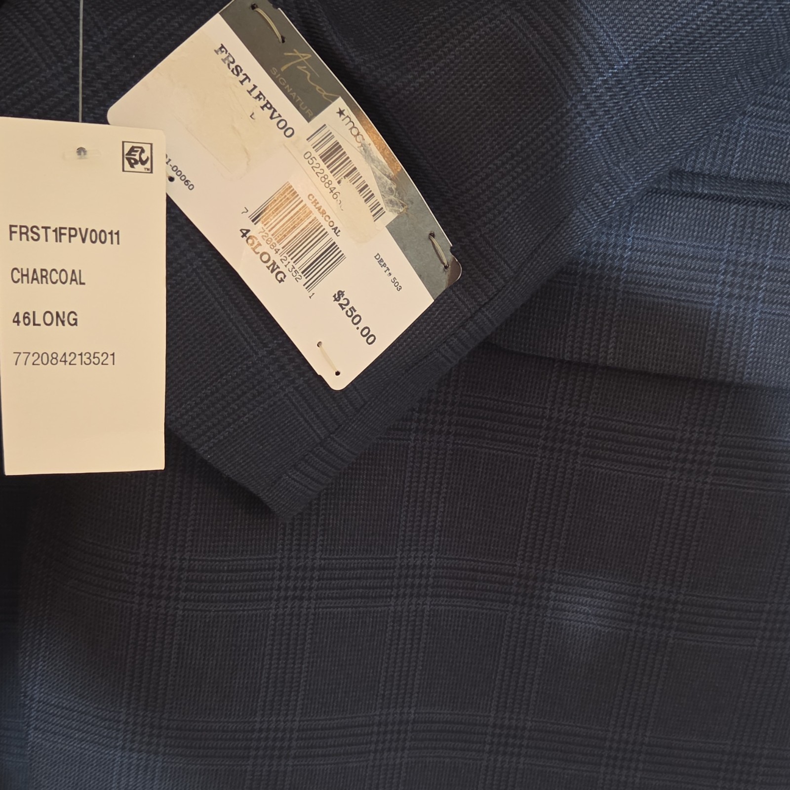 Andrew Fezza Signature Colection Charcoal Plaid Suit Jacket 46L 2-Button