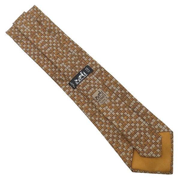 Hermes Tie All Over Pattern 9Cm Silk Brown Checkered Handwritten