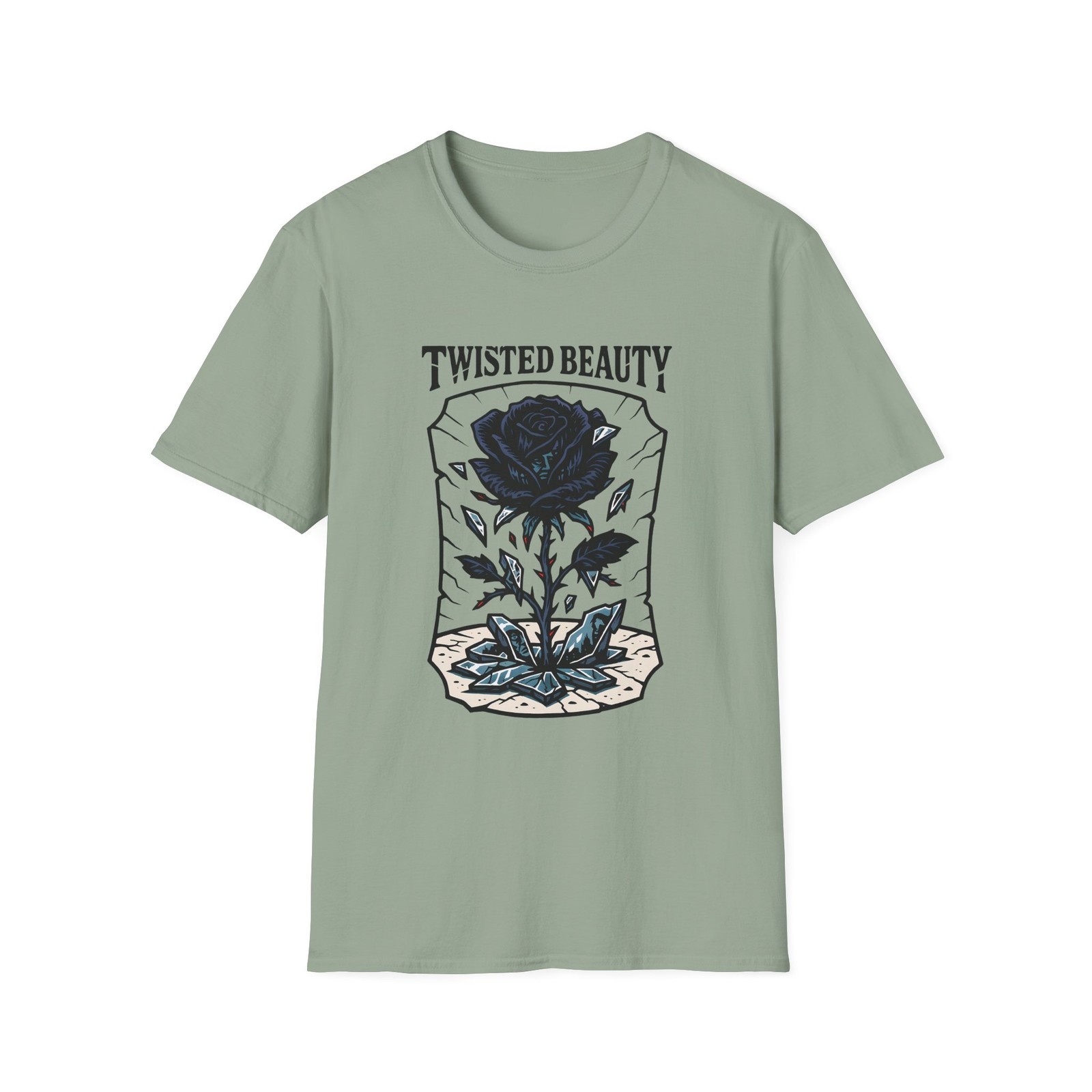Unisex Softstyle T-Shirt Black Rose Cracked Mirror Gothic Dark Romance