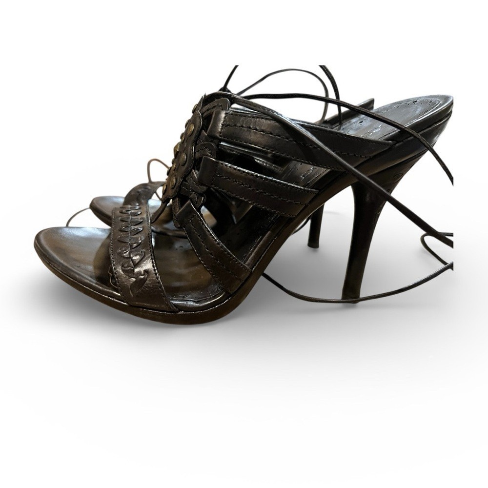Jessica Bennett Black Leather Studded Lace-Up Heels – Worn Once Size 7.5