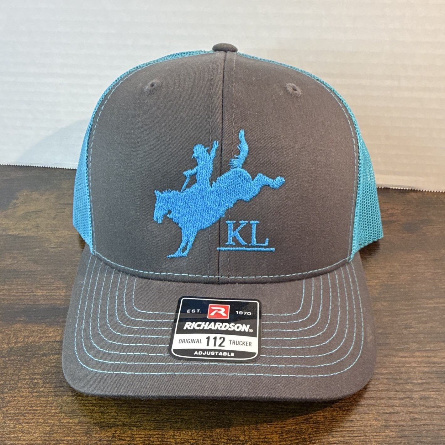 Richardson Gray Blue Trucker Hat Mesh Back Adjustable Solid Casual One Size
