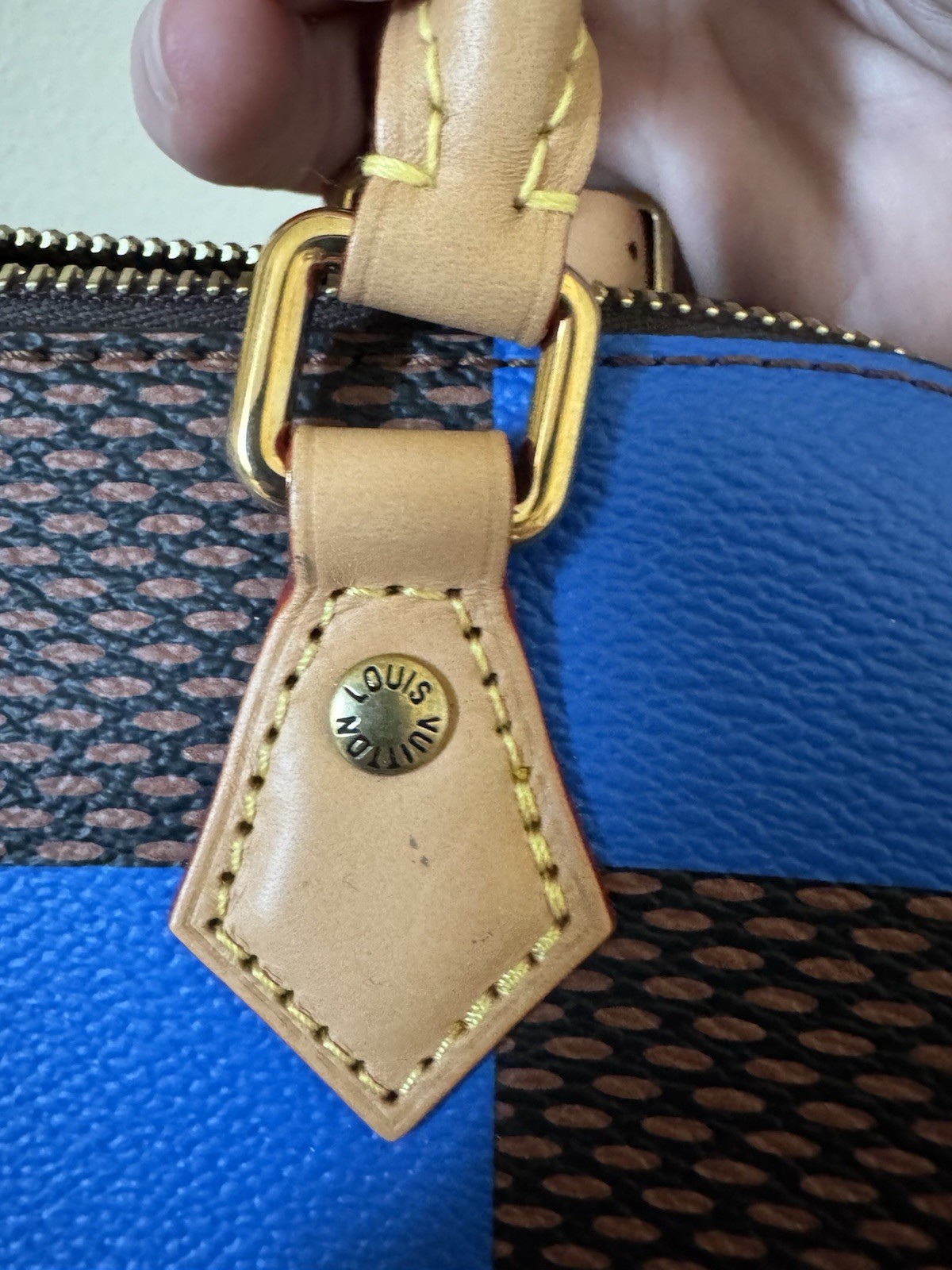 Louis Vuitton Nano Speedy Blue Brown Checkered Satchel w/ Strap, Dust Bag