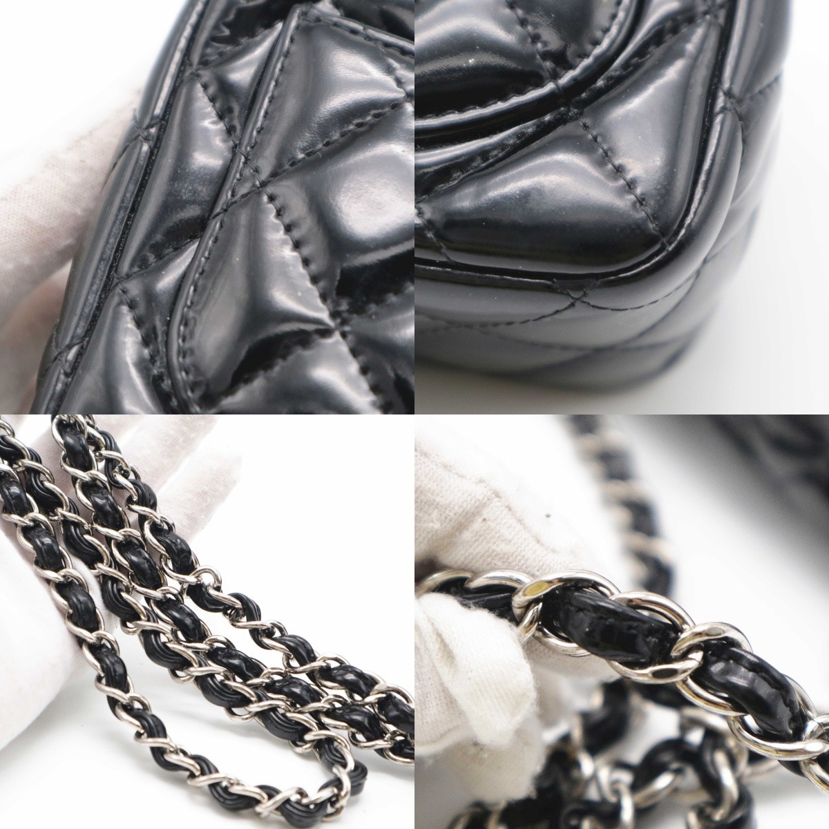 Chanel Black Mini Classic Square Flap Bag Silver Hardware Patent Leather