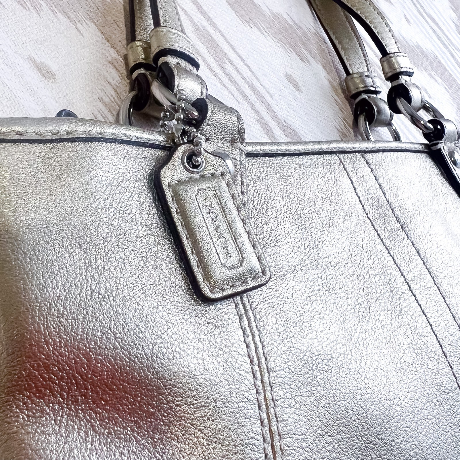 Coach Leah Metallic Gold Small Top-Handled Leather Tote Purse Handbag 42416