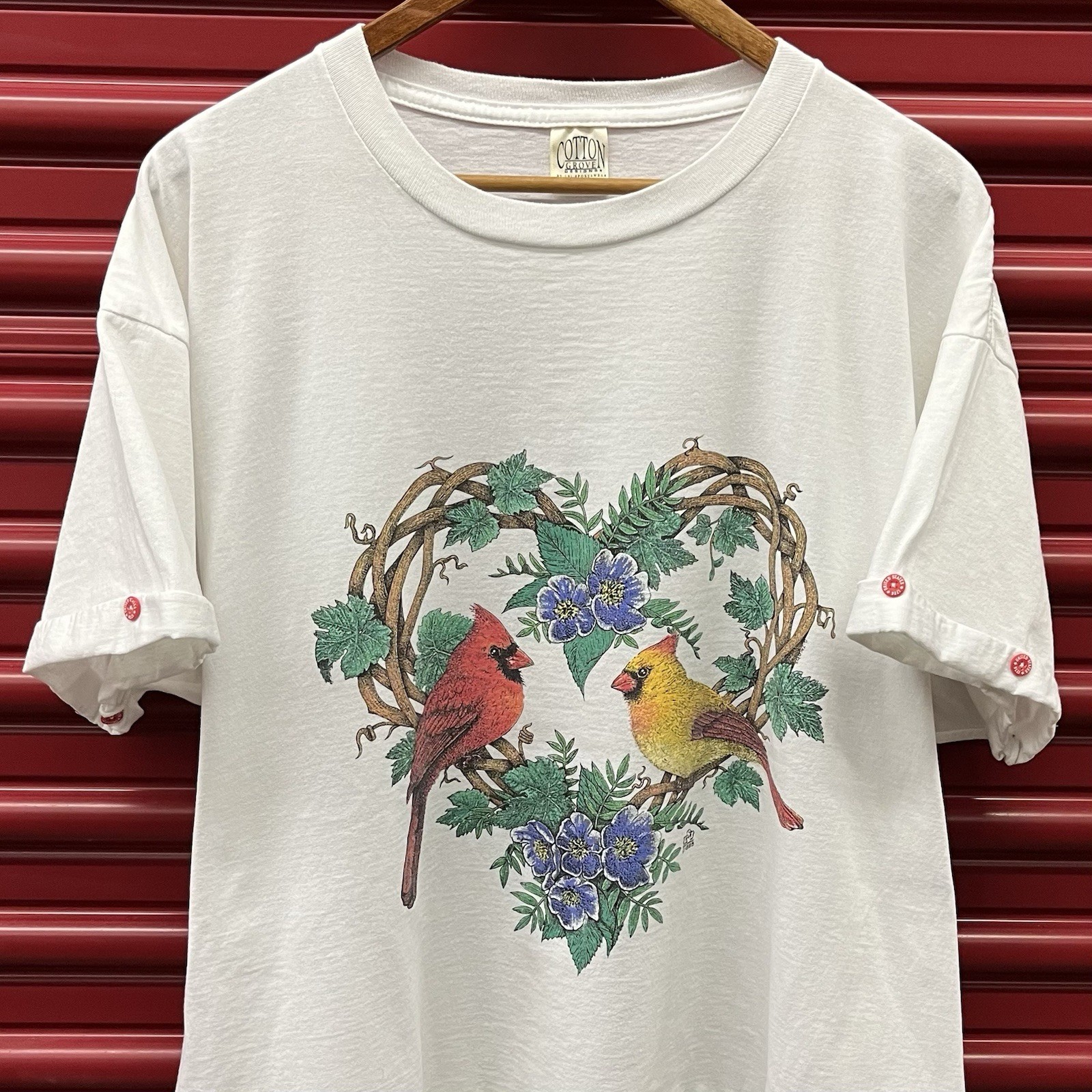 Vintage Cardinal Flower Bird Animal Nature Graphic Tee Shirt White Size XXL 2XL