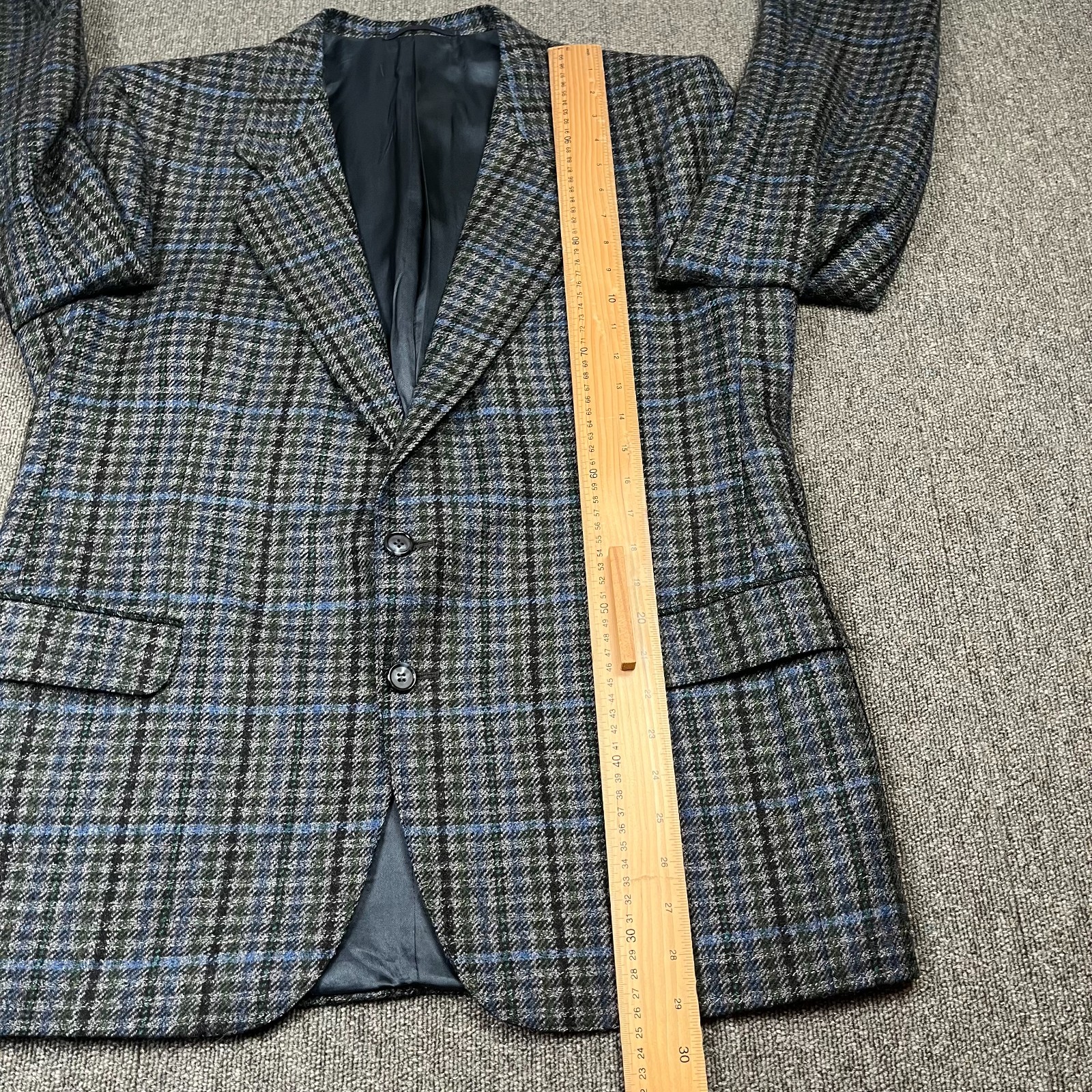 Jaeger Blazer Mens 44 Short Grey Blue Check Wool Tweed Tailored Jacket Country