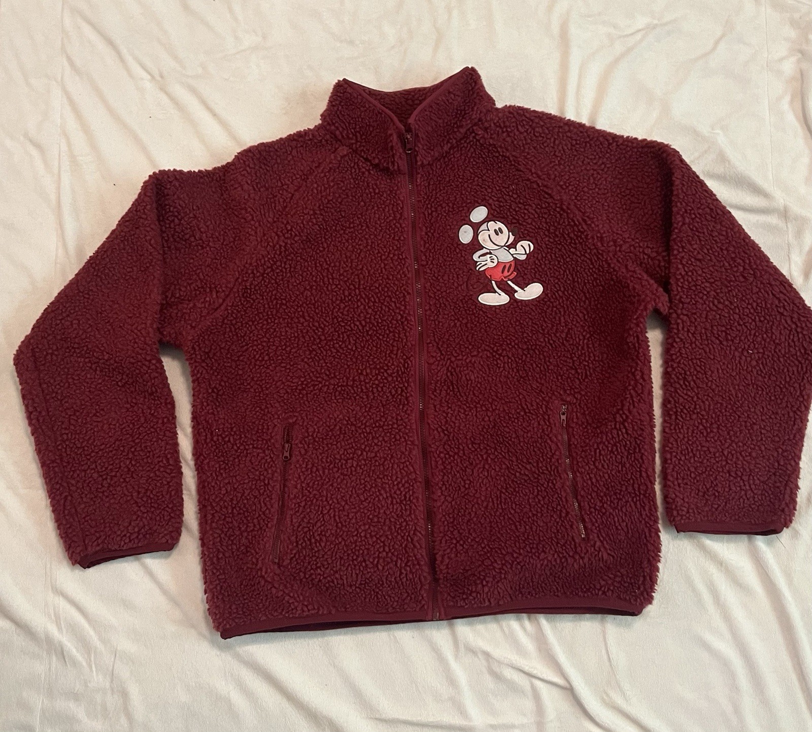 NWOT Disney Maroon Mickey Mouse Mousewear Sherpa Fleece Zip Jacket size Large