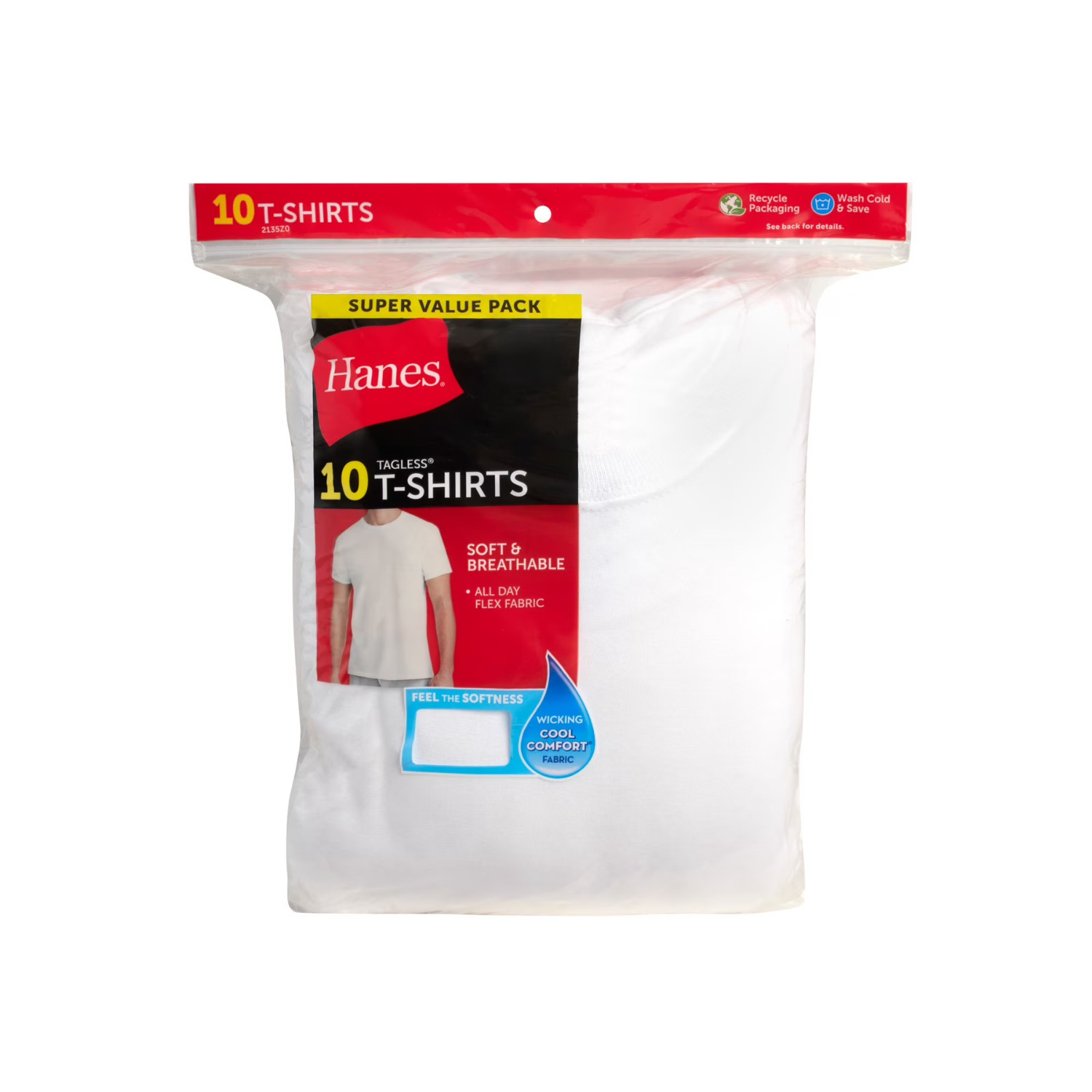 Hanes Men’s White Crew T Shirt Undershirts 10 Pack Cotton Everyday Basic 2XL
