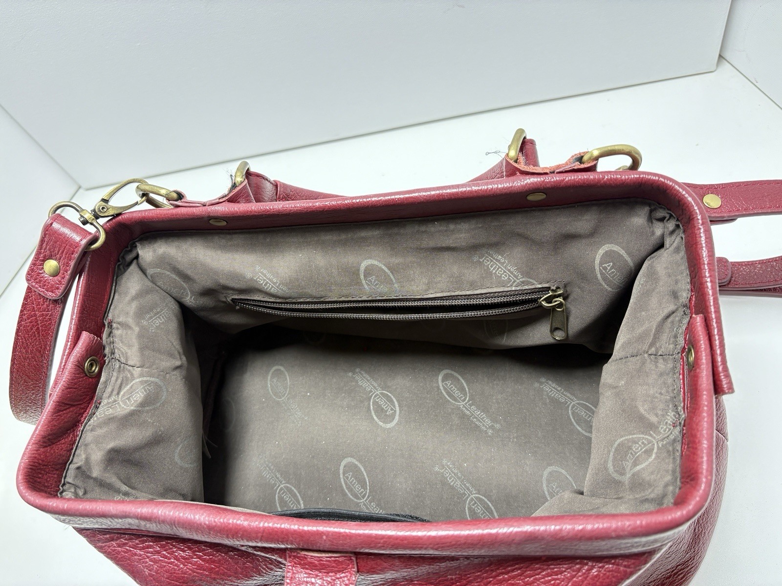Ameri Leather Hillary Crossbody Red Bag W/ Handle Doctor Bag 13” X 6.75. 6.75