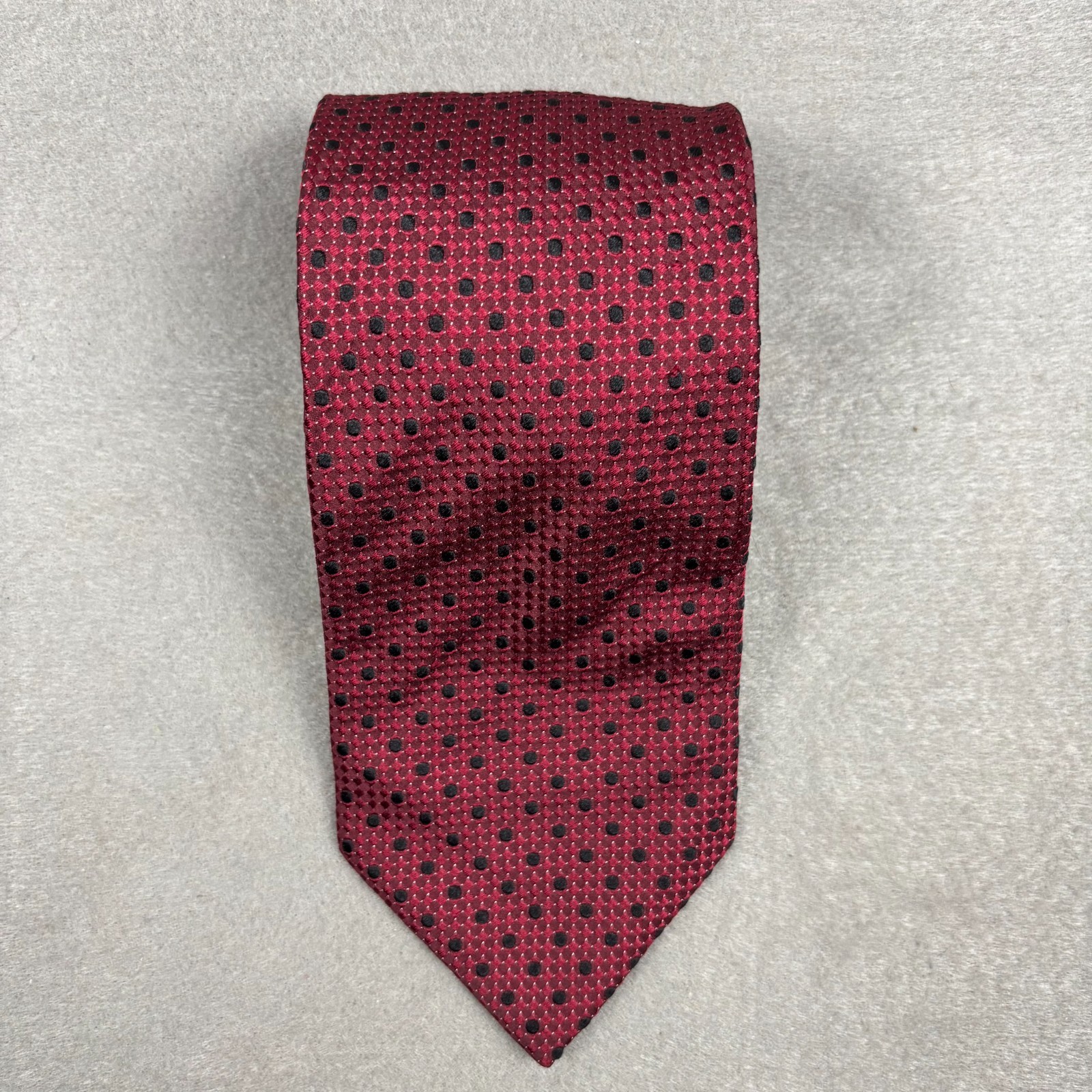 John Bartlett Burgundy Black Polka Dot Silk Tie Classic Designer 3.25″