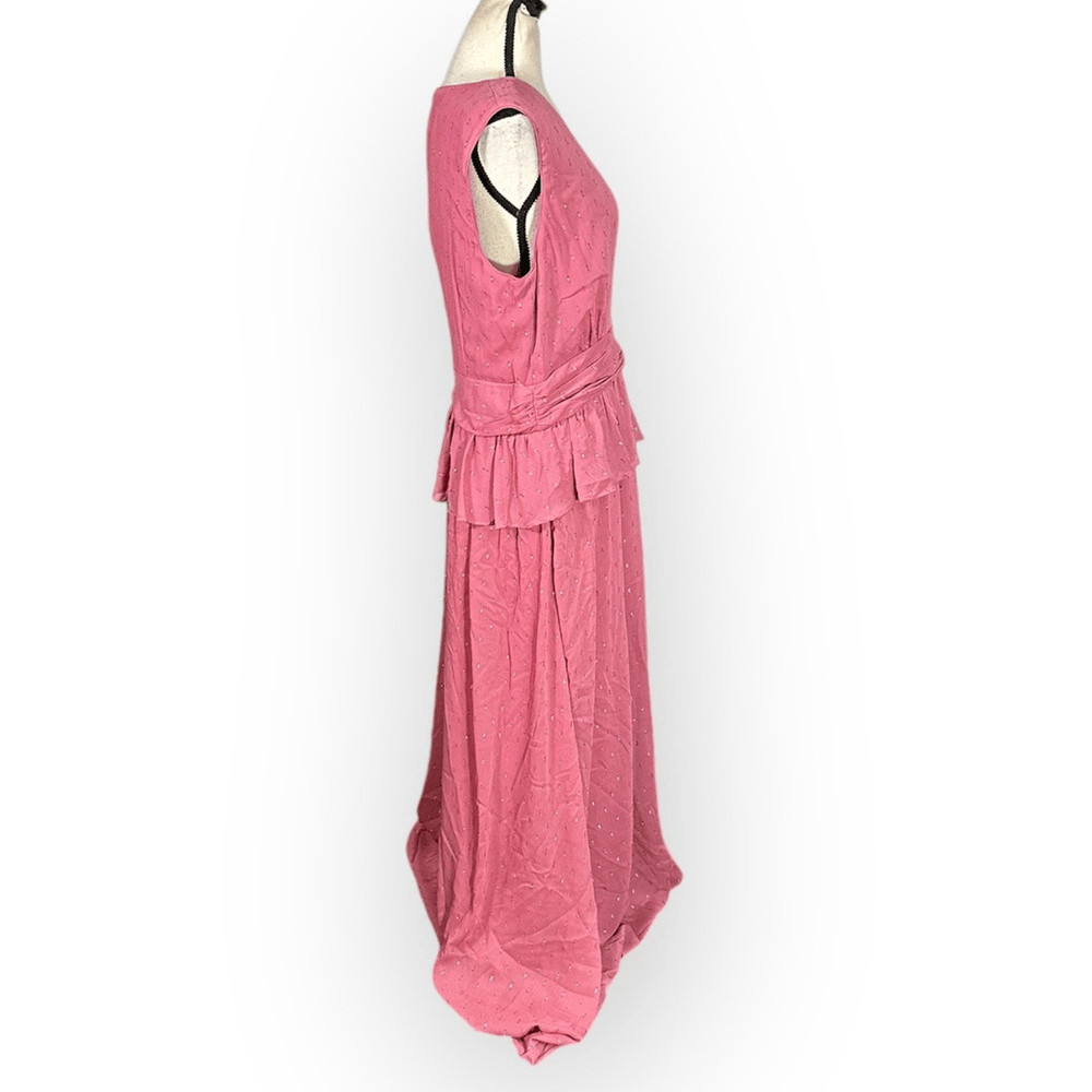 LDT Maxi Gown Women’s 4 Pink Rose Sleeveless V-Neck Peplum Waist A-Line RTR