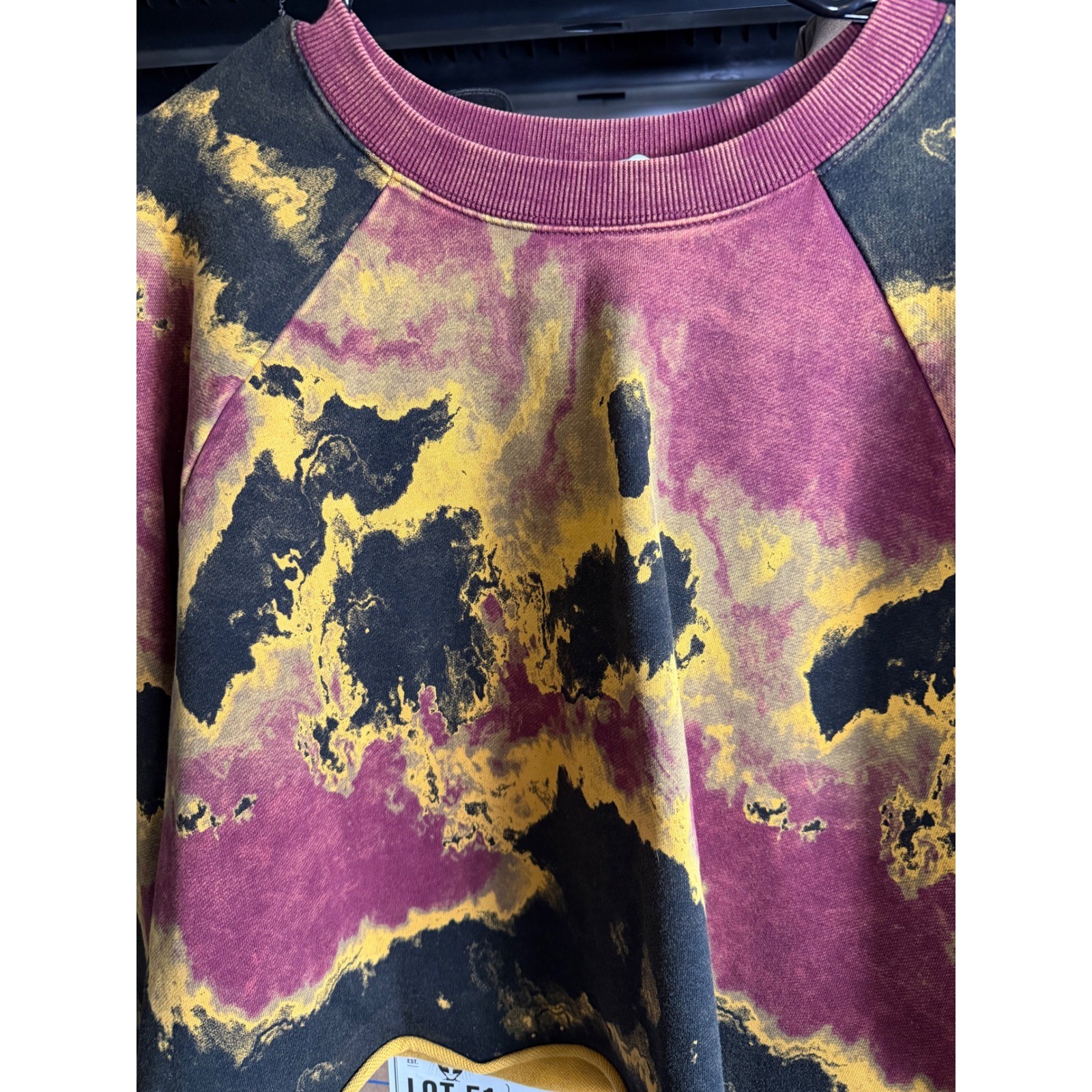JoyLab Acid Wash Cropped Sweatshirt XL Yellow Maroon Black Grunge Pullover
