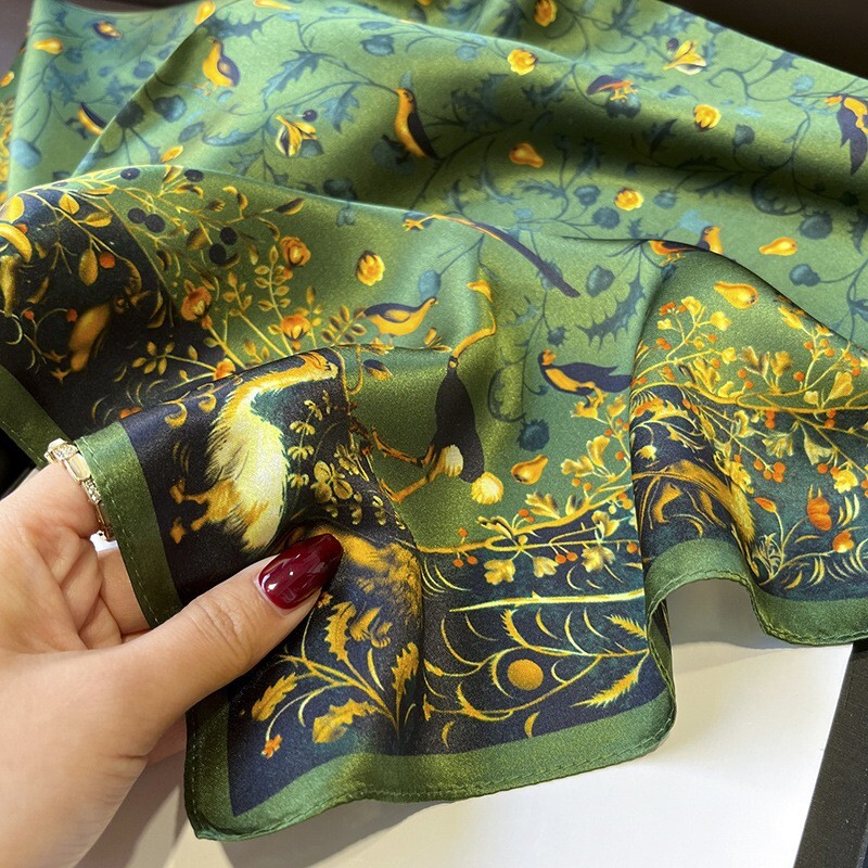 100% Mulberry Silk 27″ Square Scarf Women Neckerchief Wrap Flower Birds Pattern