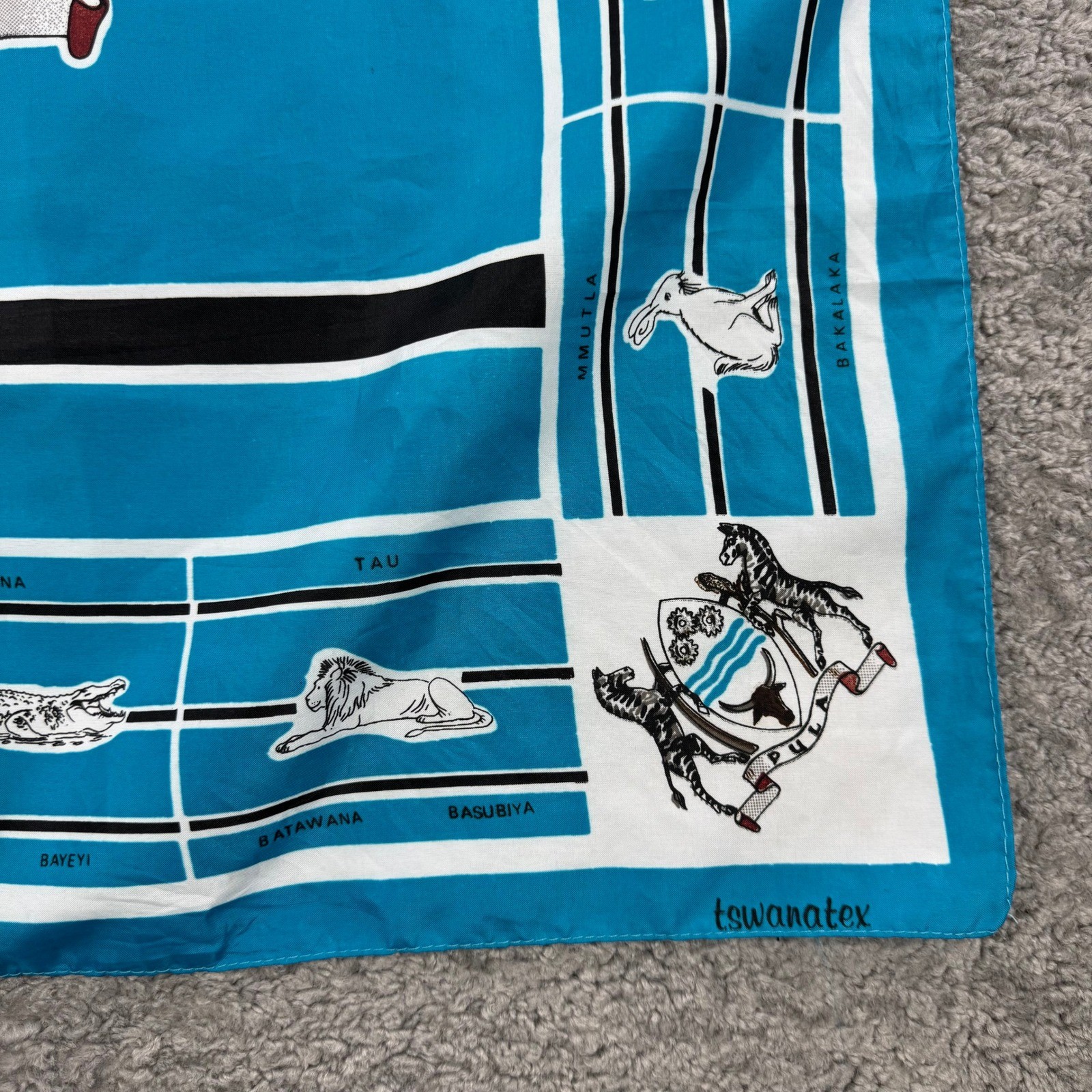 Tswanatex Botswana Coat of Arms African Wildlife Square Scarf Turquoise 30×30