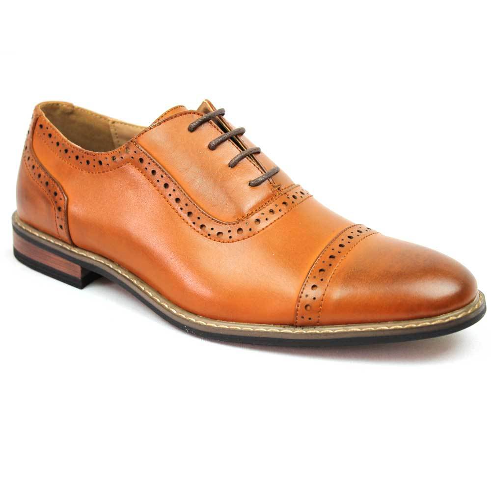 New Men’s Brown Dress Shoes Cap Toe Lace Up Oxfords Leather Lining Parrazo