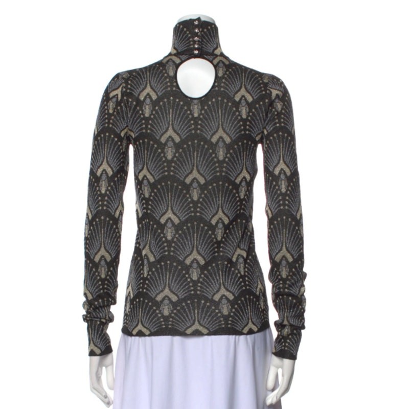 Paco Rabanne Printed Lurex Mock Neck Top