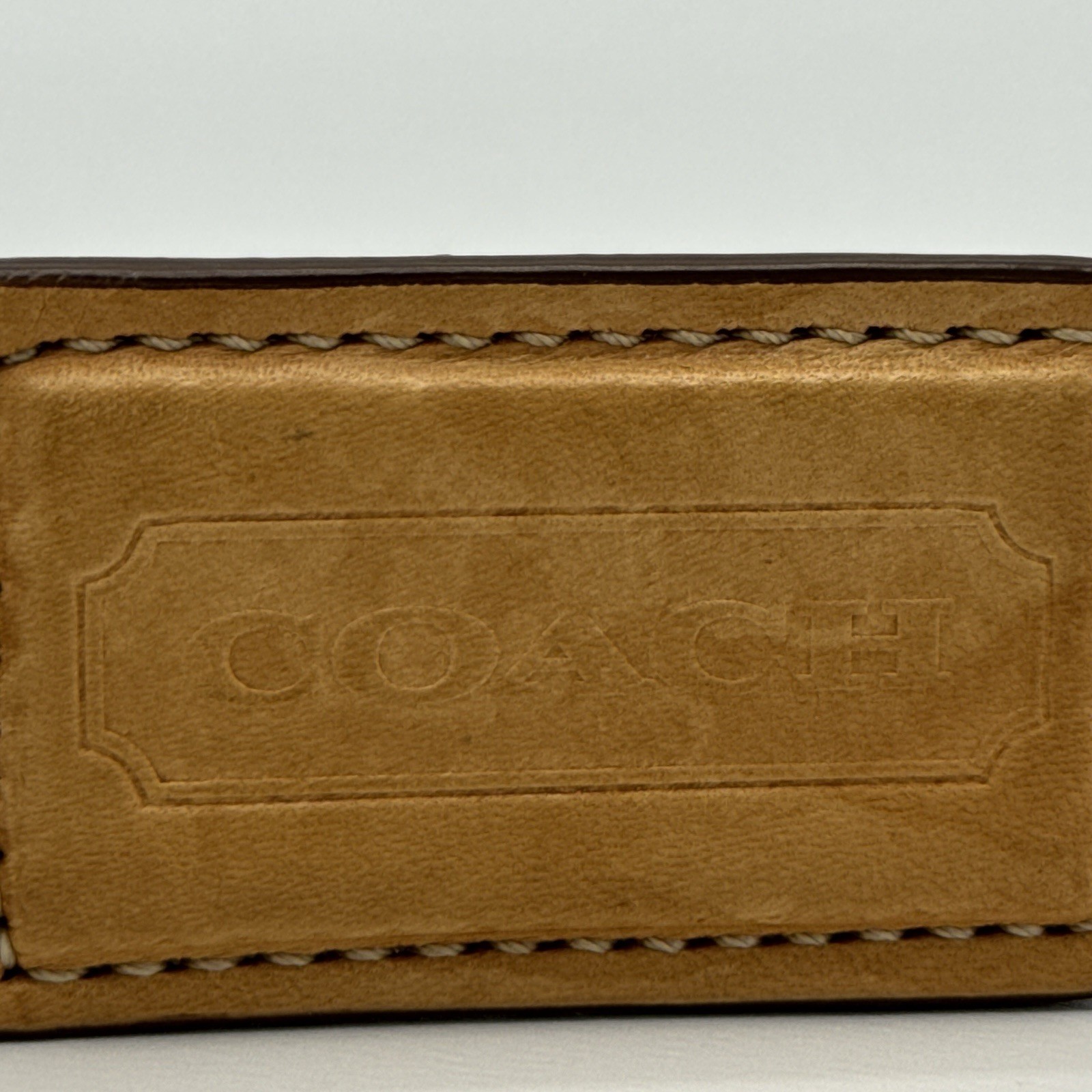 Coach Hang Tag Light Brown Leather Colored 2 & 1/2 Inches Wide / Silver Tone