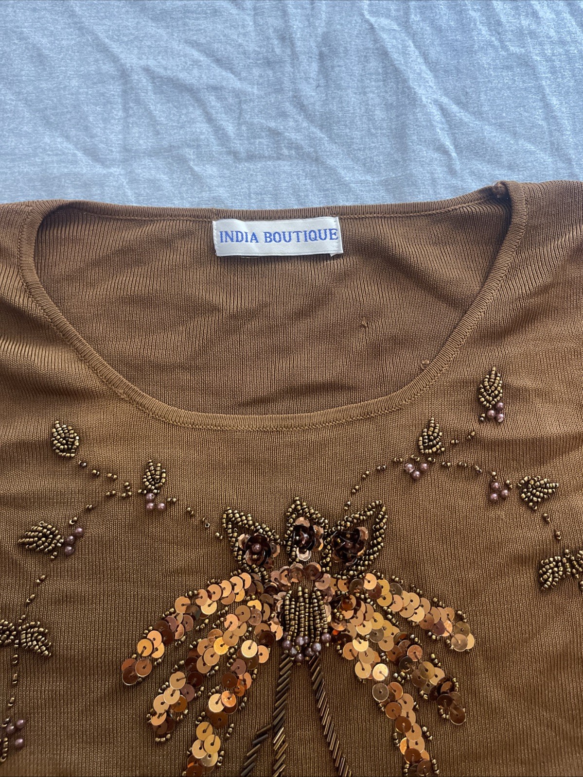 India Boutique Tunic Top Women’s One Size Brown Boho Hippie Pullover