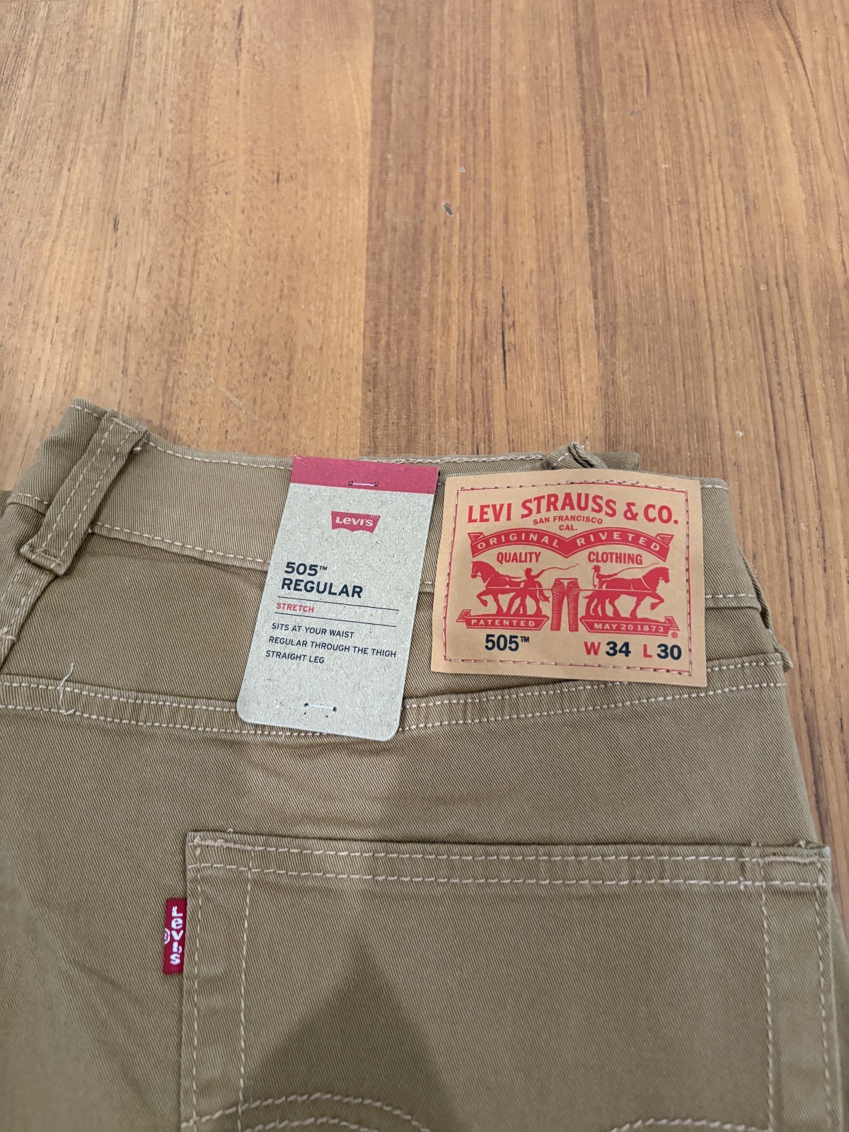 Levis 505 Jeans Men Stretch Regular Fit Zip Khaki 36×30 98% cotton