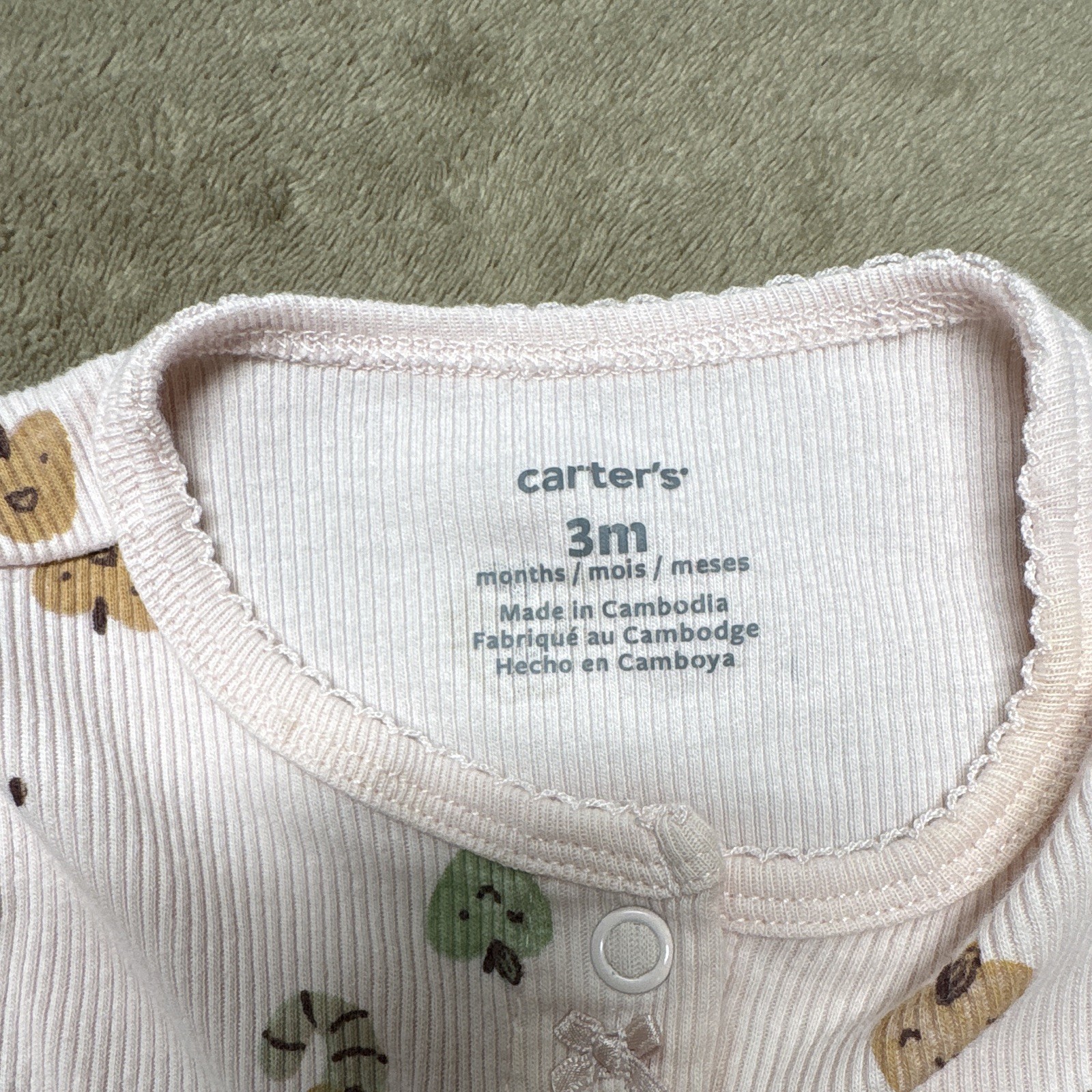 Carter’s White Fruit Print Ribbed Knit Footed Snap Sleeper Unisex 3 Months