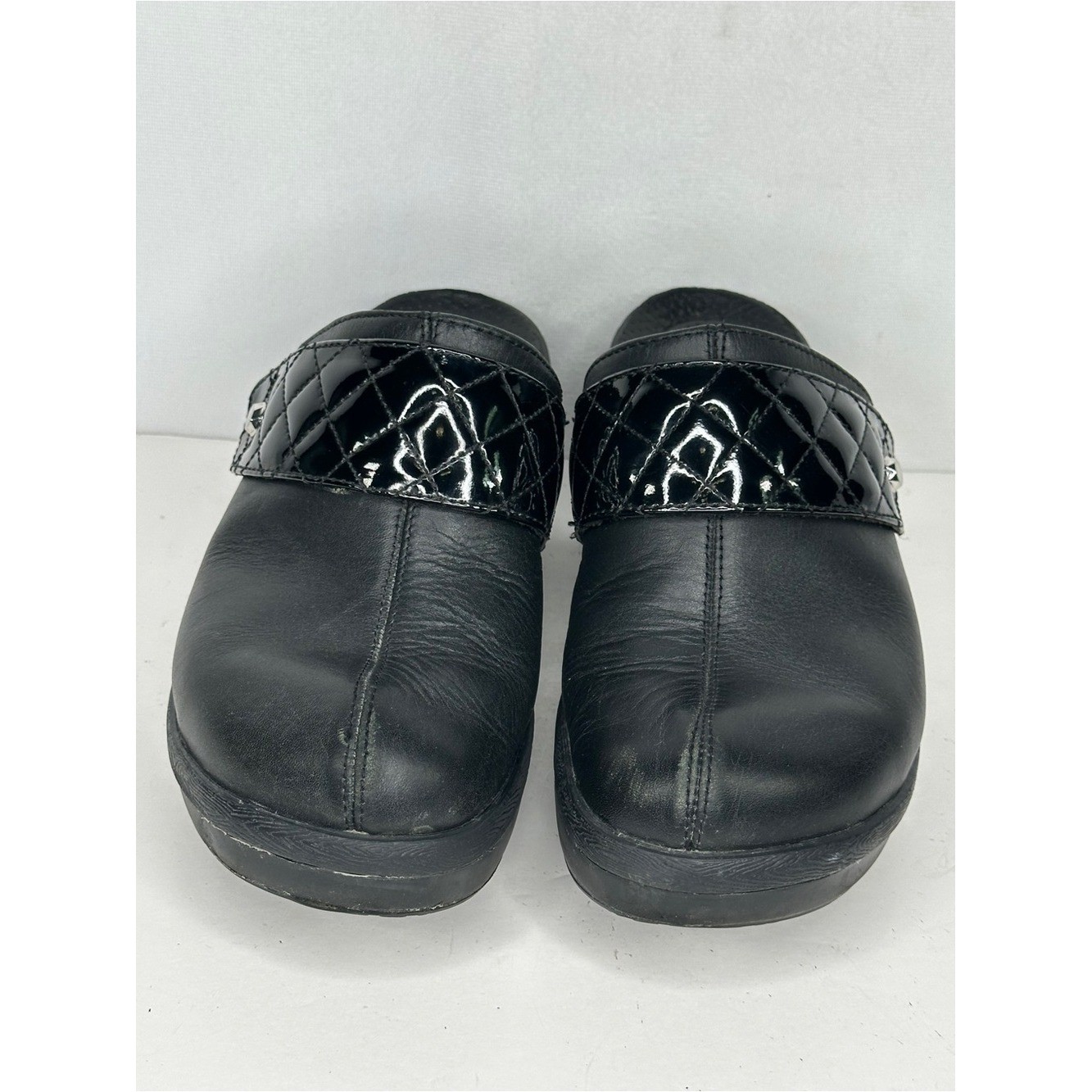 Crocs Cobbler Black Leather Quilted Patent Strap Clog Mules Y2K Sz 9