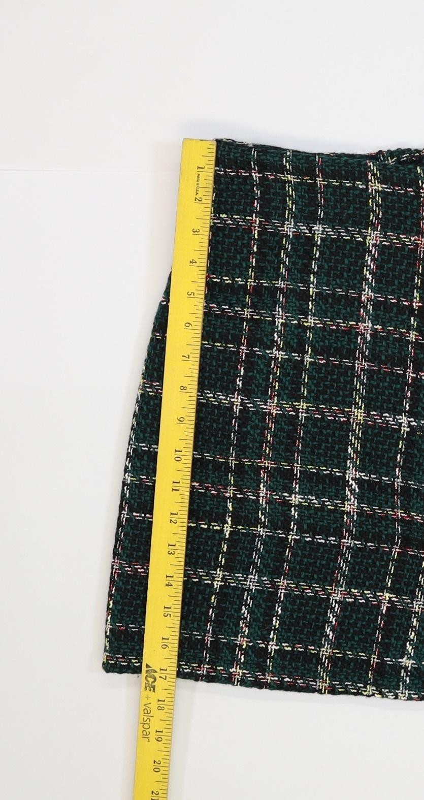 Simplee Skirt Womens Small Green Plaid Tweed Mini Button Front Elastic Waist