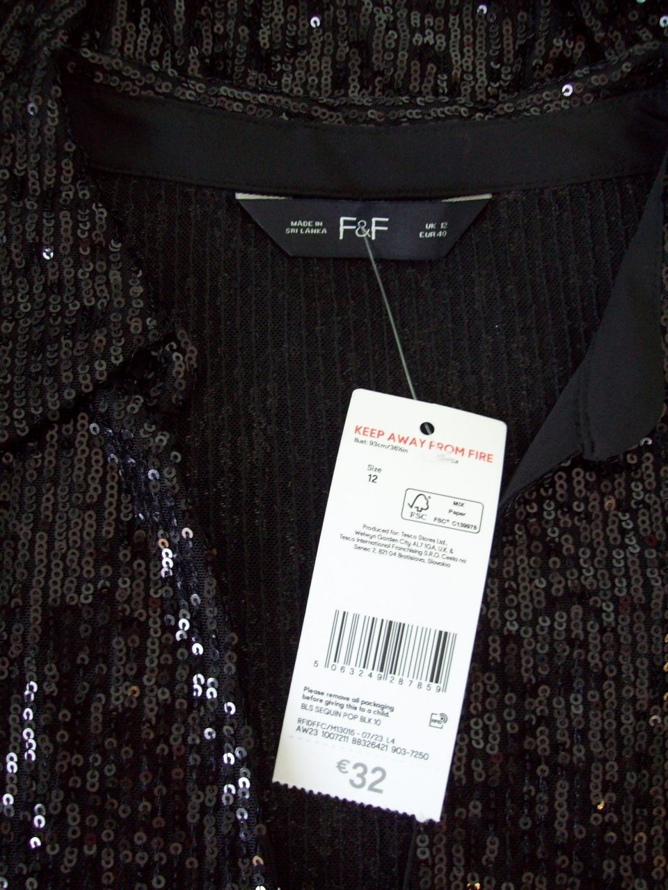 New F&F Black Sequin Shirt Top UK 12 Oversized 12/14 Stretch Party Occasion