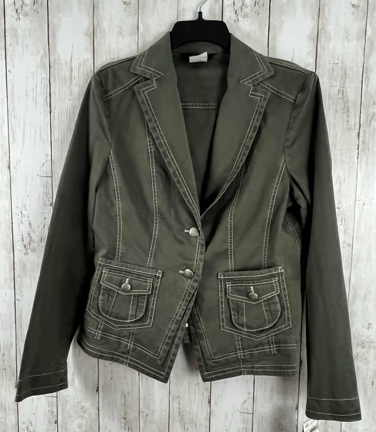 Apanage Olive Sage Green Canvas Jacket Blazer 90s SZ 10 NWT Stretch VTG Cotton