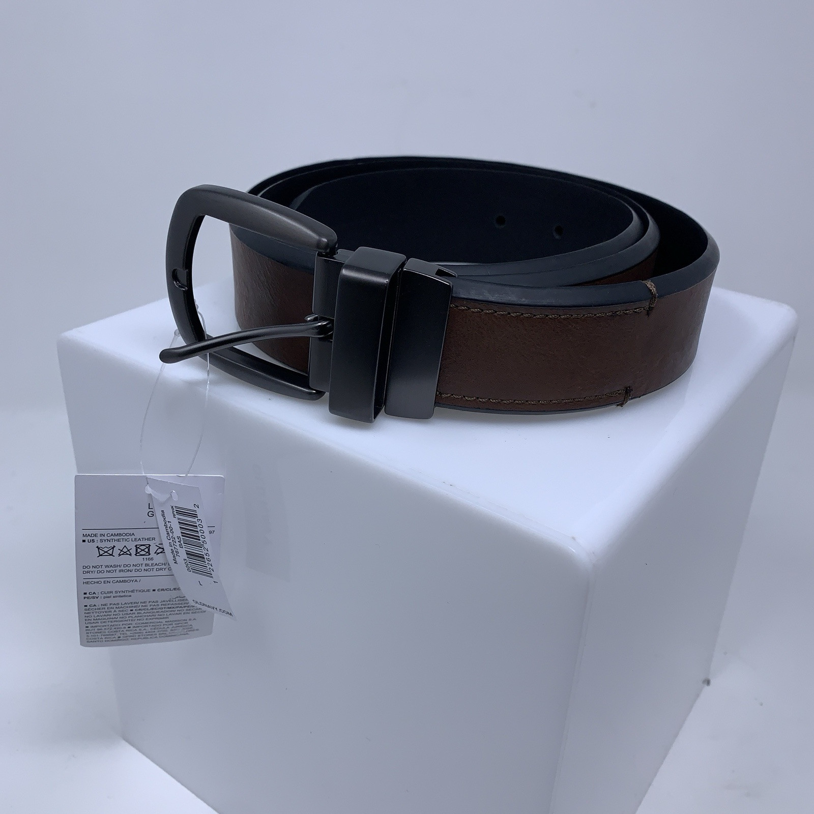 Old Navy Mens Size Large Black Brown Faux Leather Reversible Belt NWT