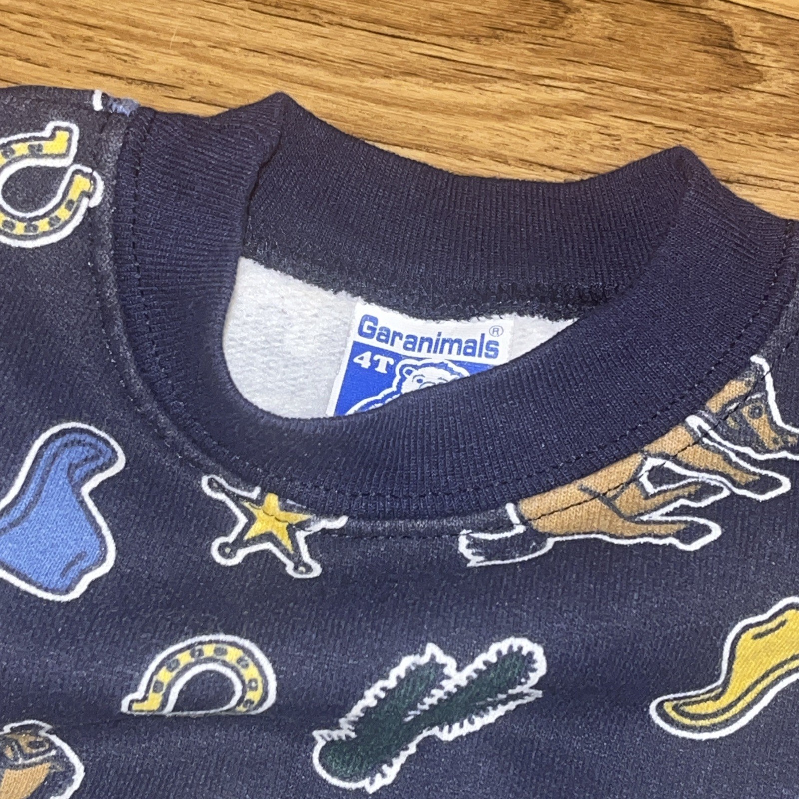 VTG 90s Garanimals Cowboy Western Rodeo Crew Neck All Over Print Sweatshirt USA