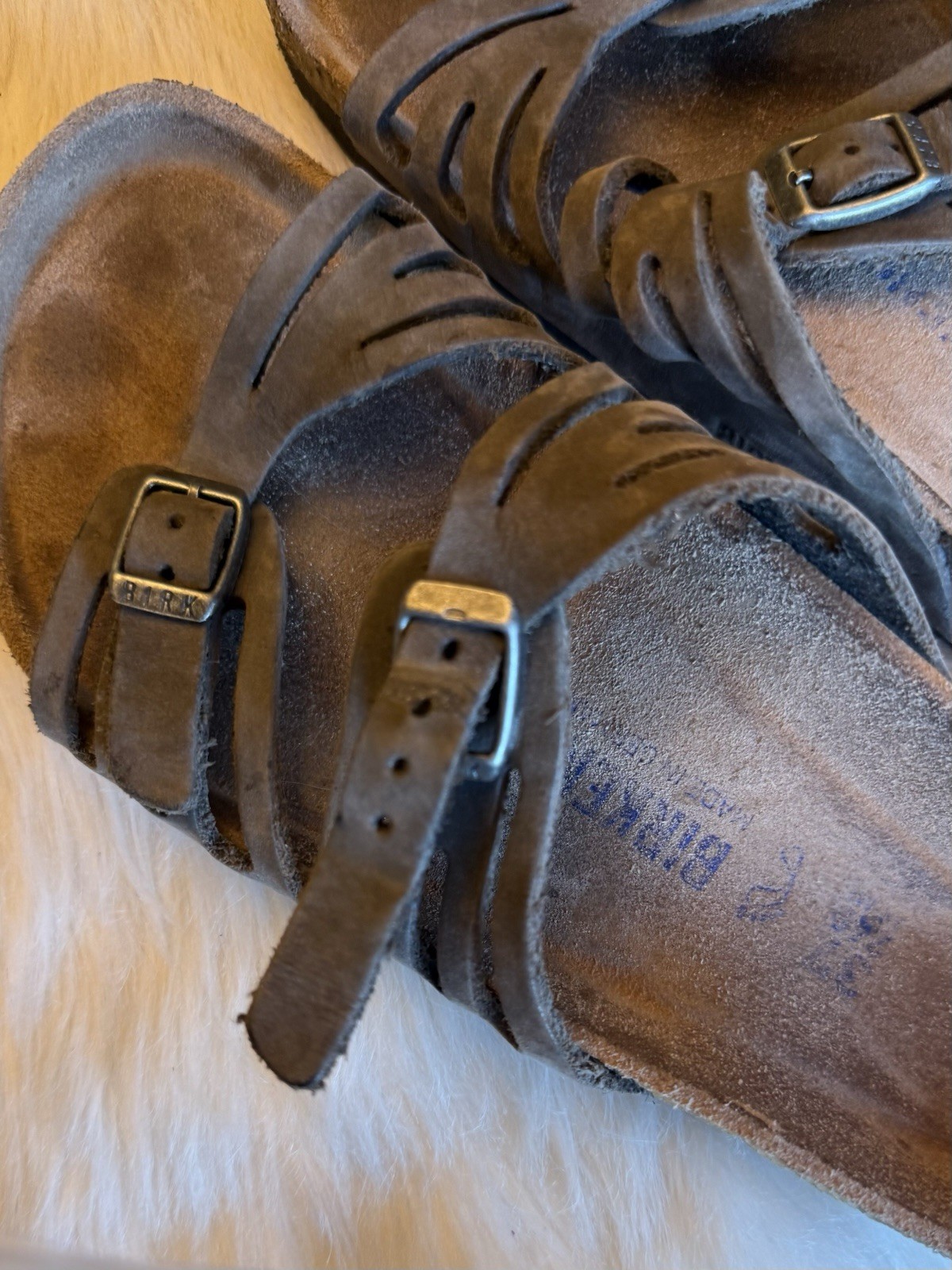 Birkenstock Granada Dark Gray Brown Oiled Leather Comfort Sandals Sz 37 US 6-6.5