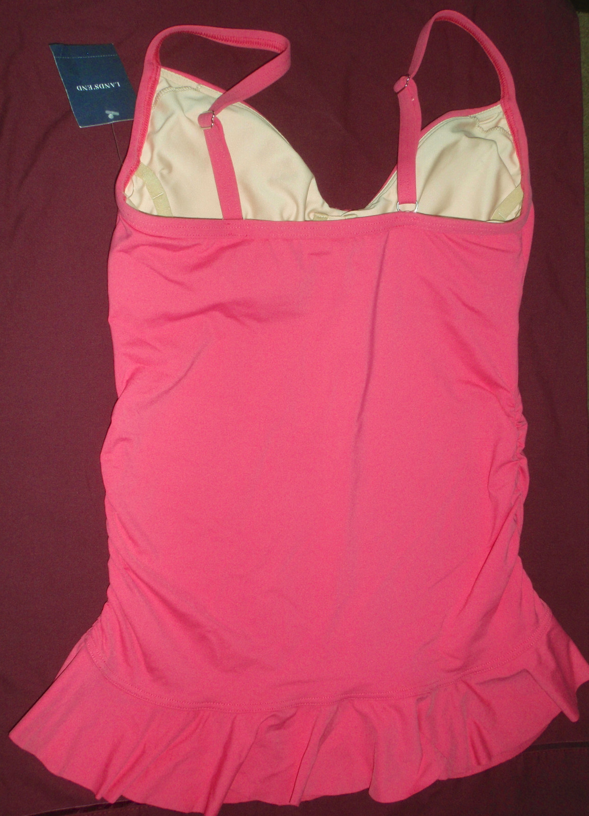 *READ* NEW sz 2 LANDS END Ruffled Ruched SWEETHEART UW TANKINI TOP Petunia ROSE