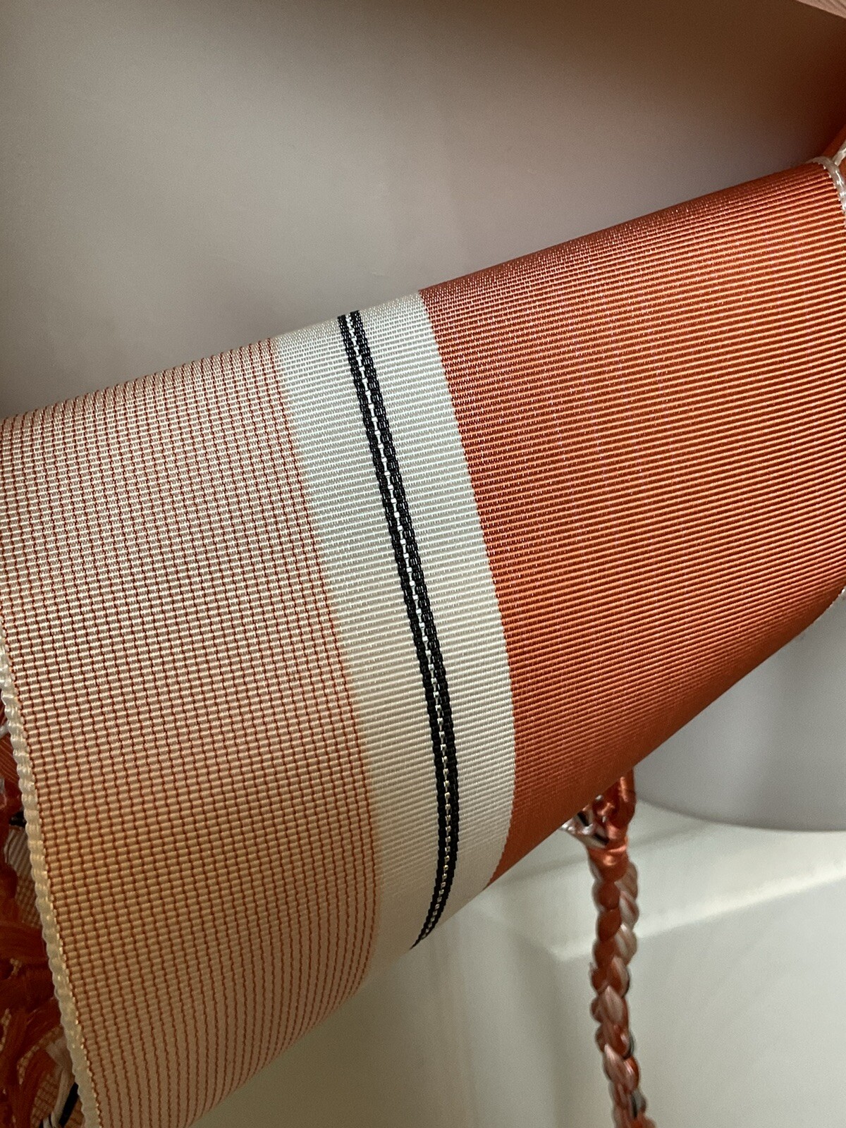 Japanese Obi Tie Waist Fabric Belt Peach Orange Stripes 40 Inches Spring Vintage
