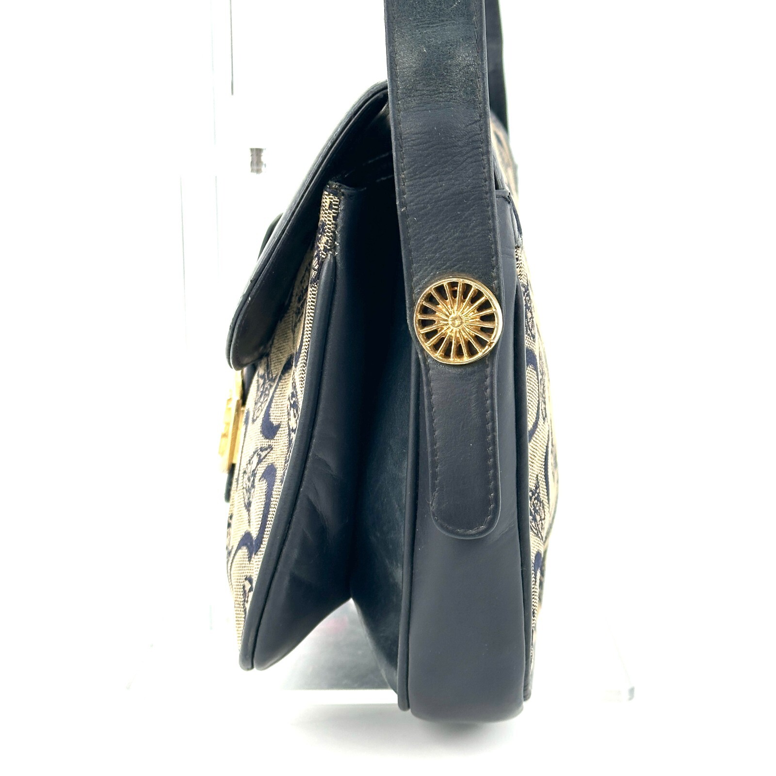 Vintage Celine Horse Carriage Macadam Shoulder Bag Navy Used Authentic [Rank B]