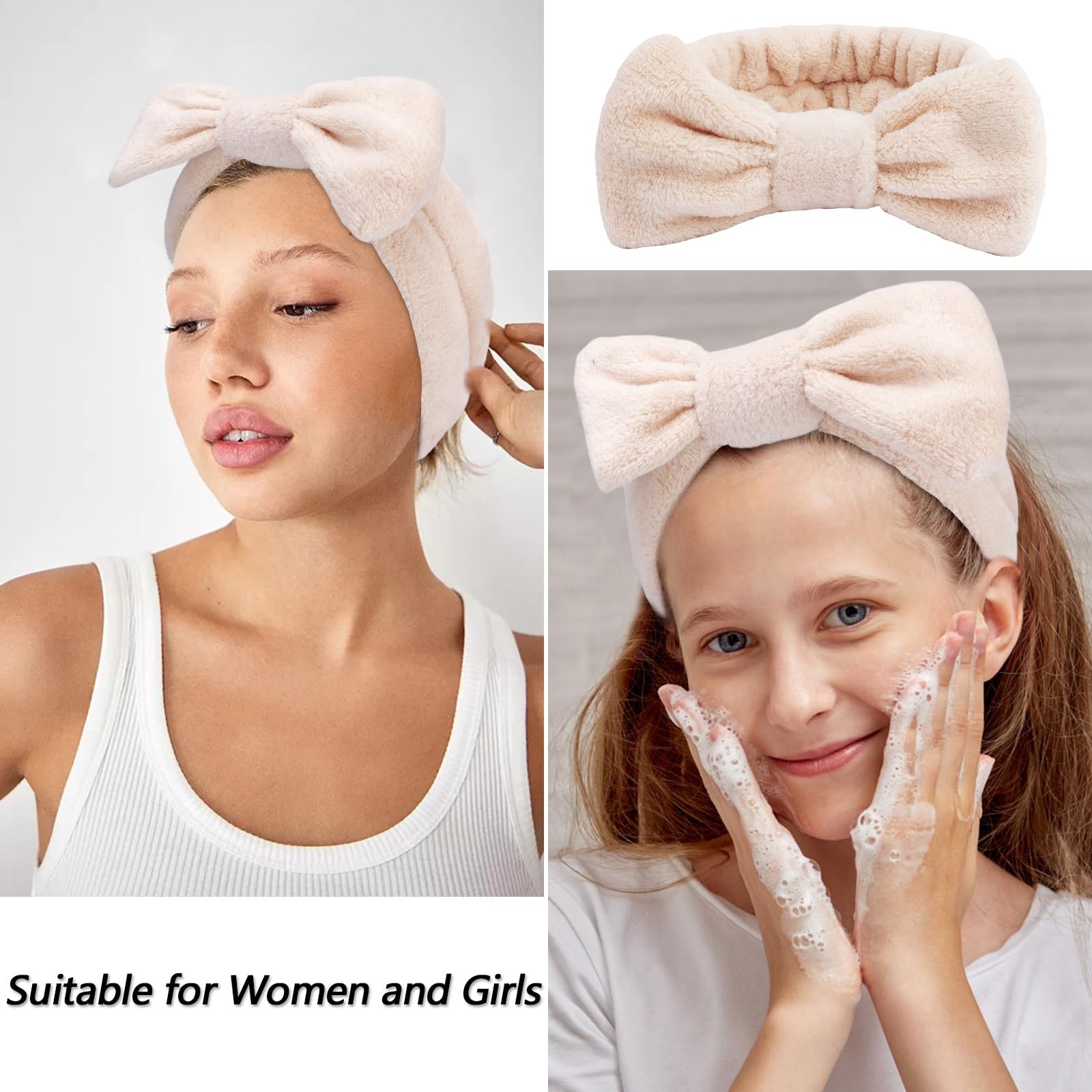 VELSCRUN 6 Pack Spa Headband, Makeup 1 Count (Pack of 6), Brown-Khaki