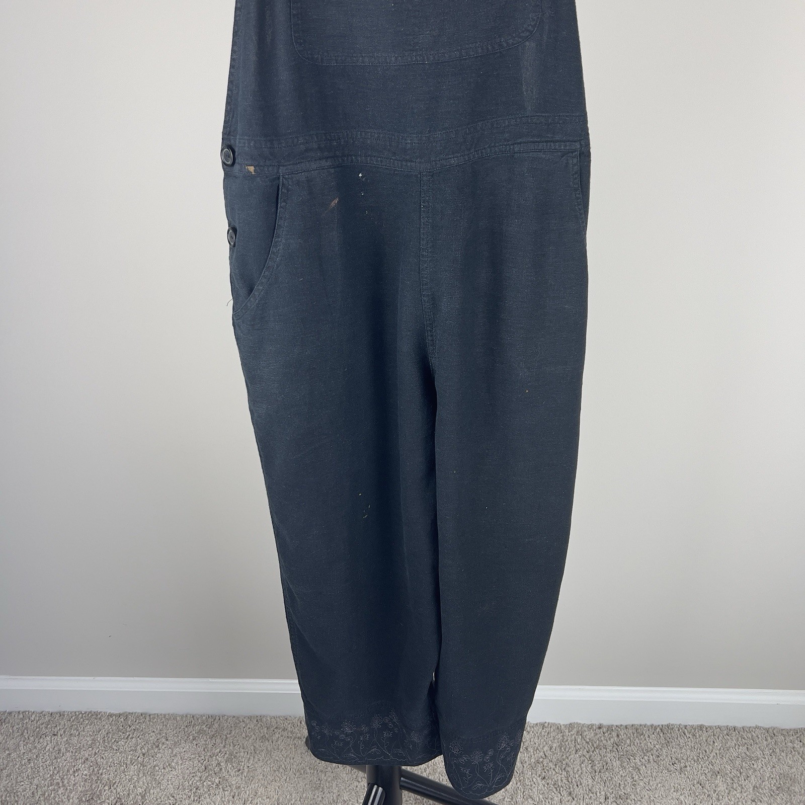 Vintage White Stag Black Linen Overalls Embroidered Artist Painters Jumpsuit M