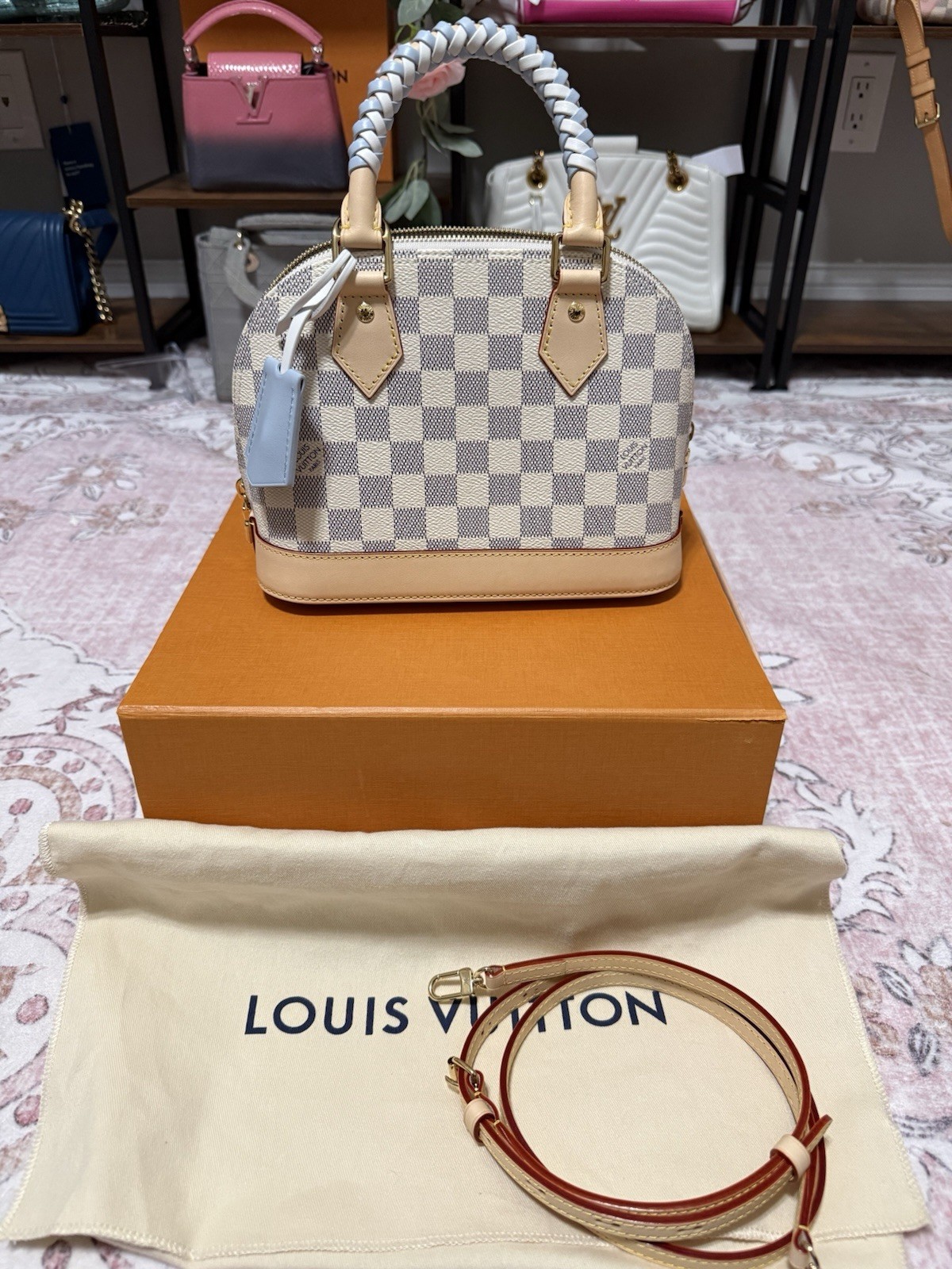Louis Vuitton Alma BB Damier Azur Limited Edition Braided Handles NEW