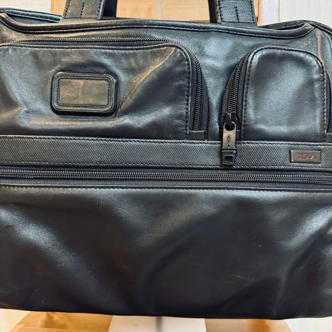 TUMI Alpha 2 Leather 2-Way Business Briefcase Laptop Bag 96141D2 Black 44cm