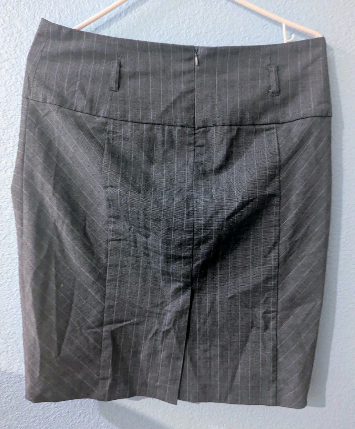 SpaceGirlz Gray Pinstripe Pencil Miniskirt Size 9 Office Siren Runched Hips Y2K