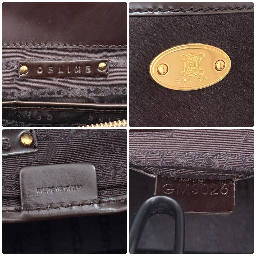 CELINE Calf Hair Boogie Bag Tote Bag Leather Dark Brown Tassel Vintage Used F/S