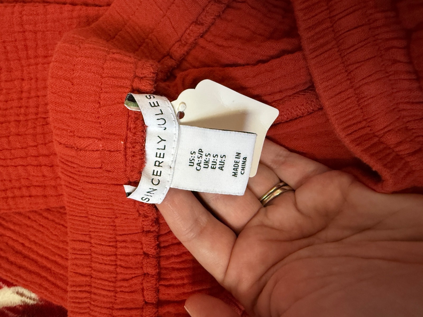 Sincerely Jules Red Gauze Wide Leg Pants Women’s Small Drawstring Cotton Pockets